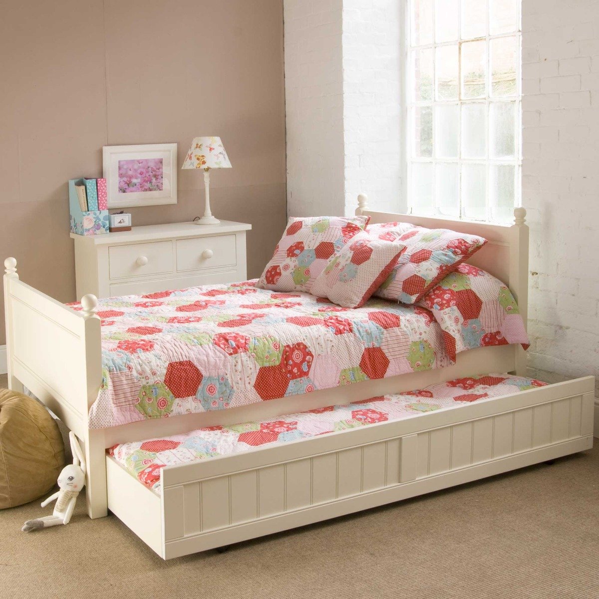 Pippin Small Double Bed With Trundle, White Wood | Barker & Stonehouse