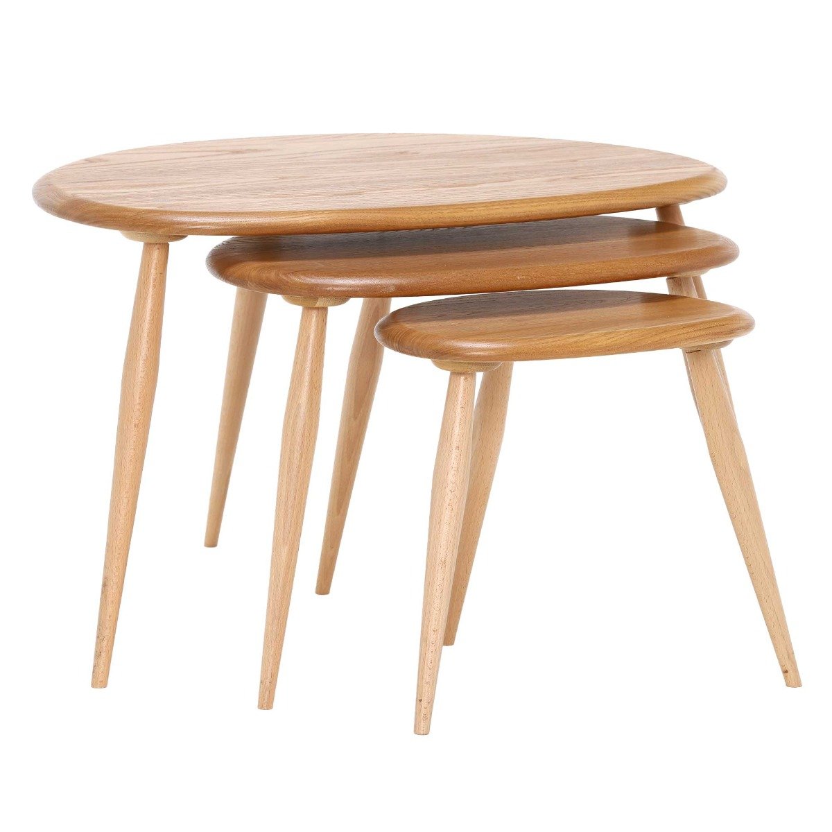 Ercol Pebble Nest Of Tables, Round, Brown | Barker & Stonehouse