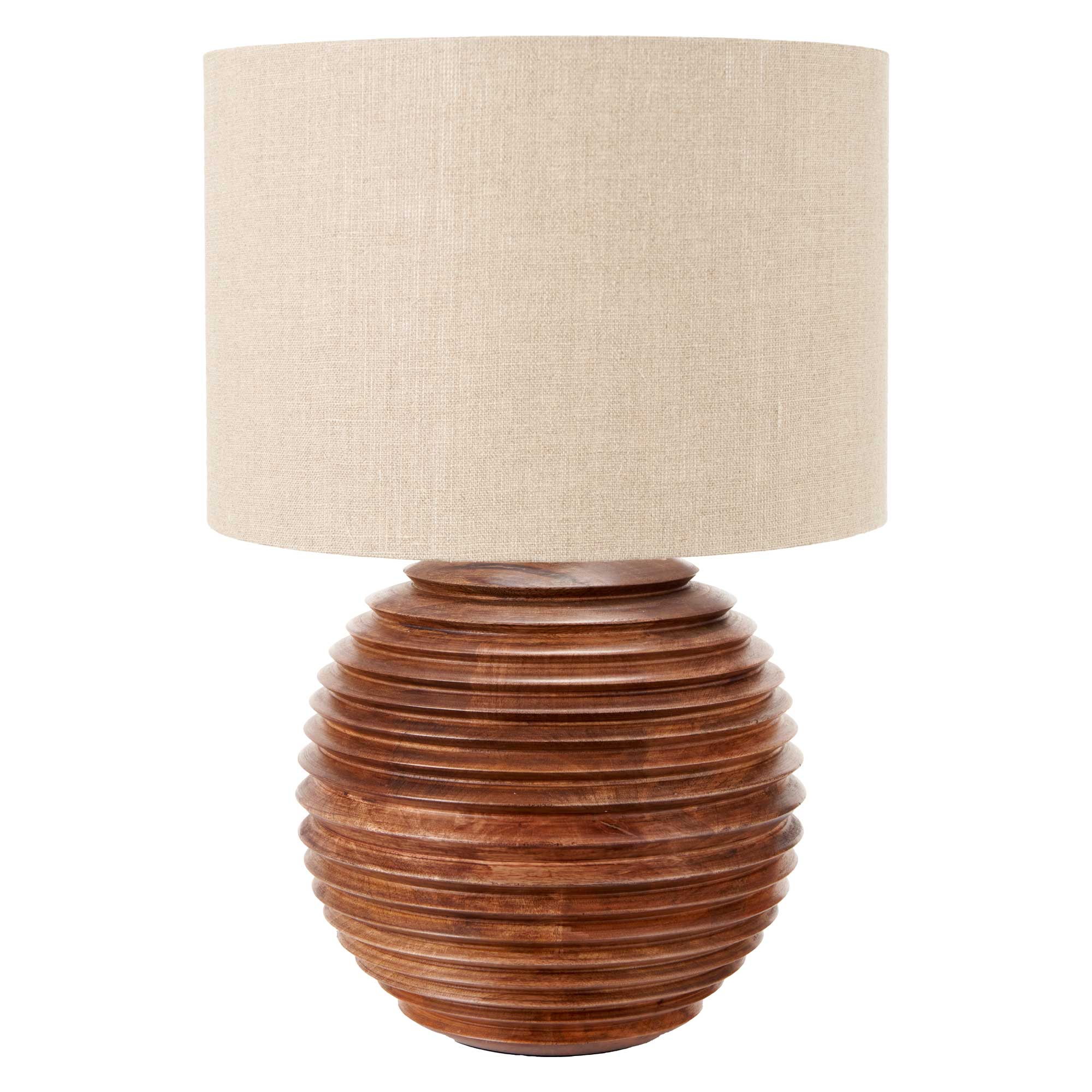 Round Turned Wood Table Lamp, Brown | Barker & Stonehouse