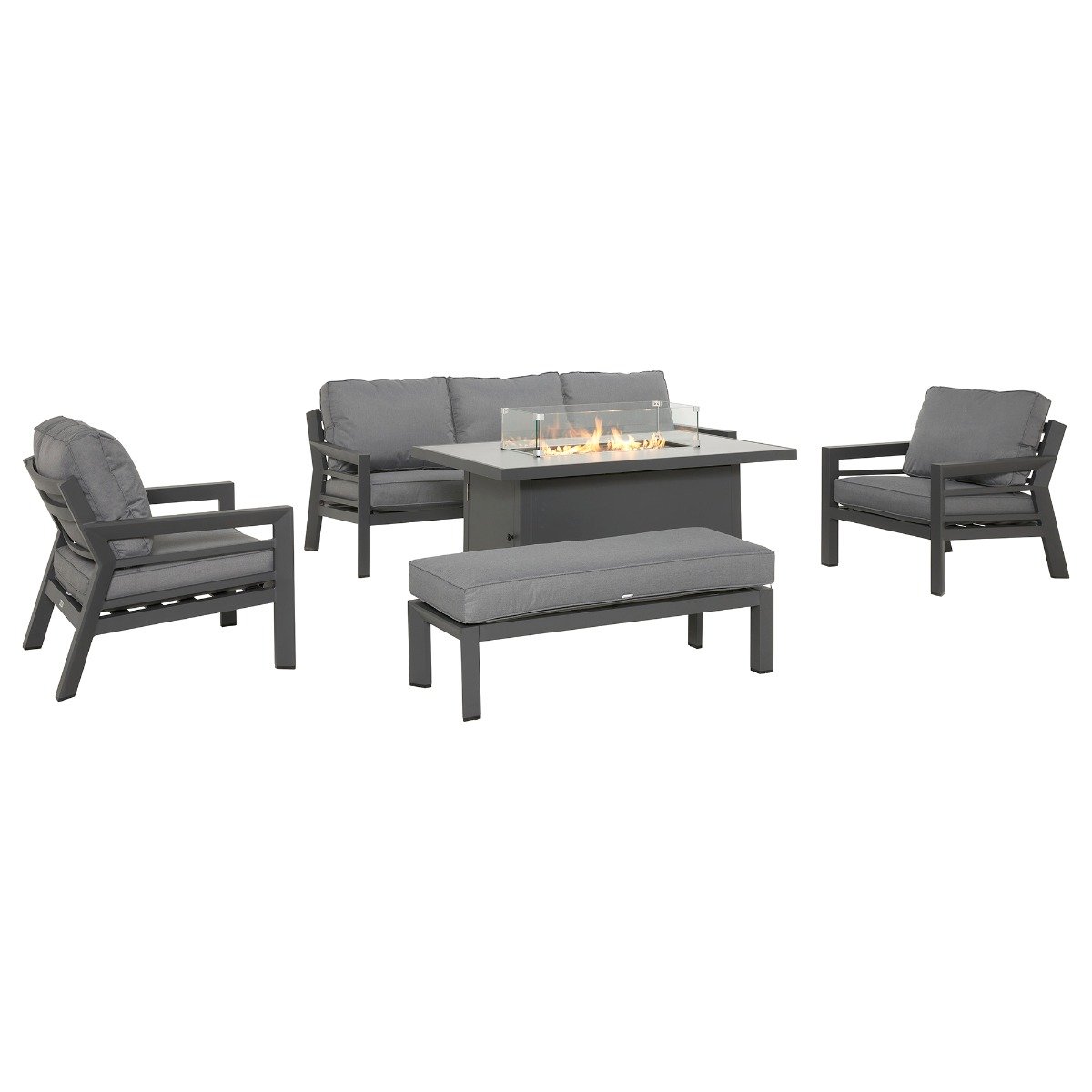 Soho 3 Seat Sofa Dining Set with Fire Pit, Grey | Barker & Stonehouse
