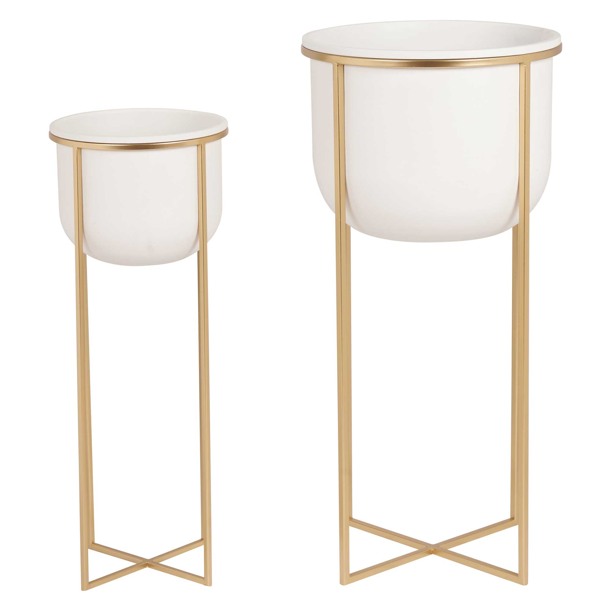 S/2 White & Gold Metal Planters | Barker & Stonehouse