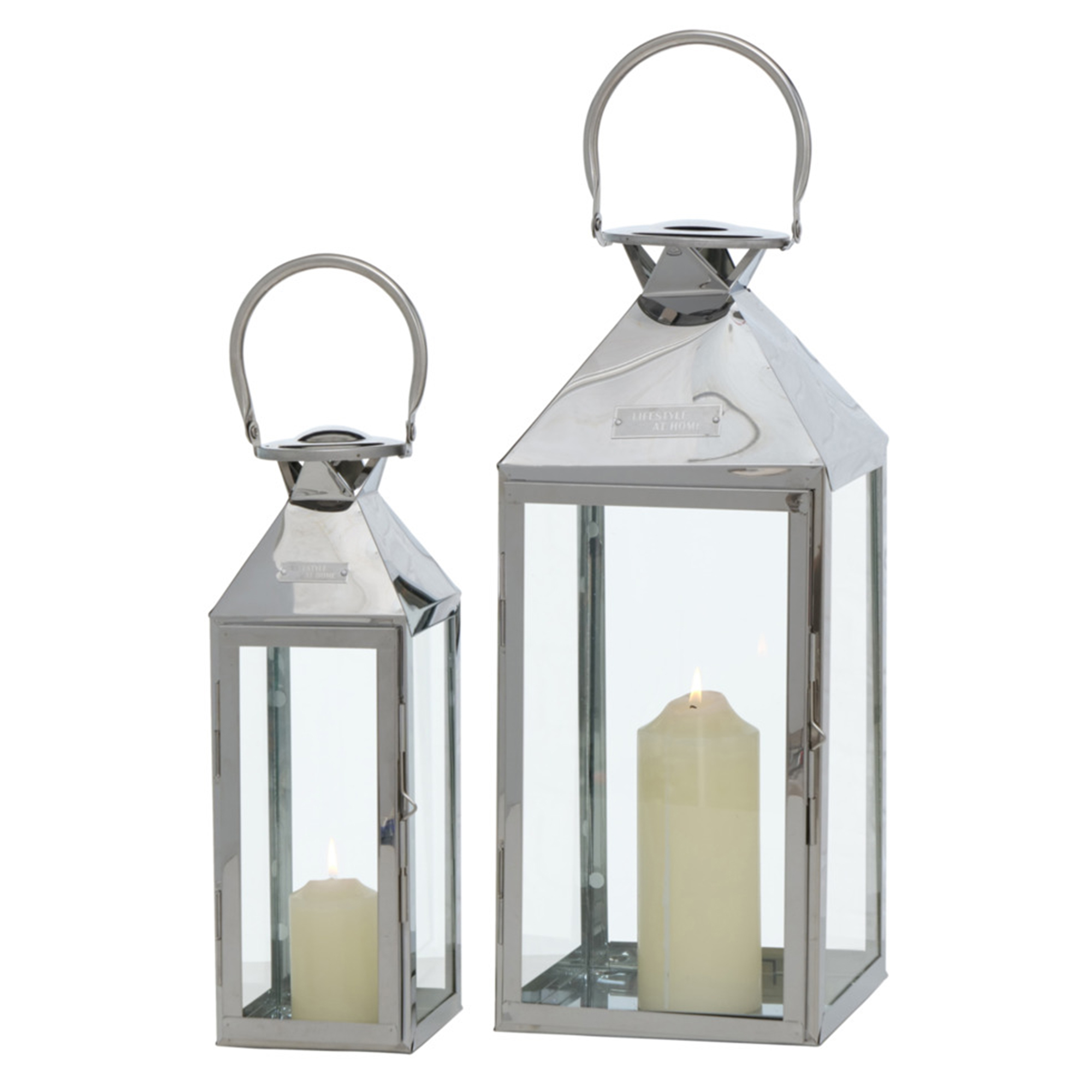 Set of 2 Chrome Lanterns, Silver | Barker & Stonehouse
