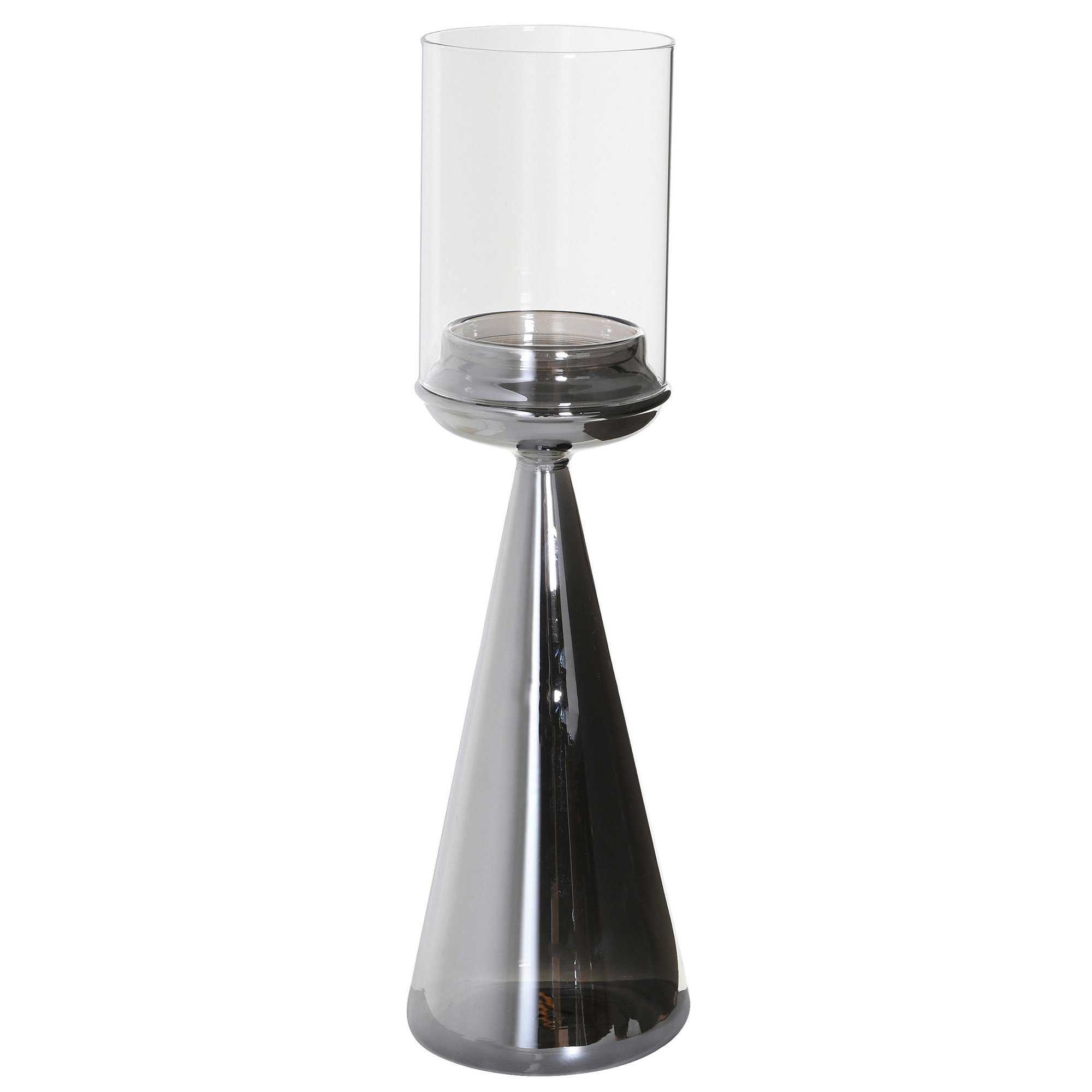 Smoke Glass Candleholder, Silver | Barker & Stonehouse