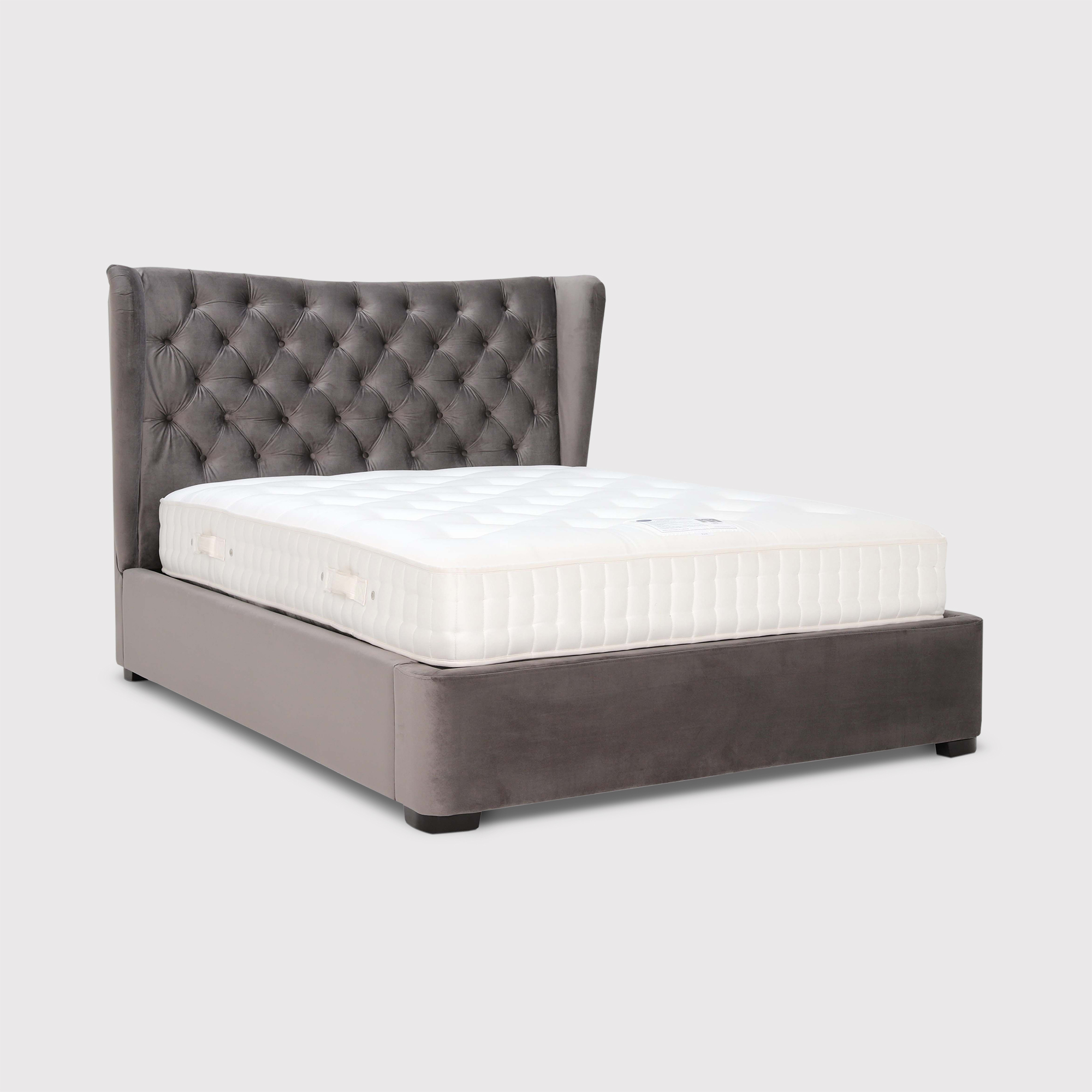 Sojourn Grey Velvet Storage Ottoman Super King Bed Frame, Grey Velvet