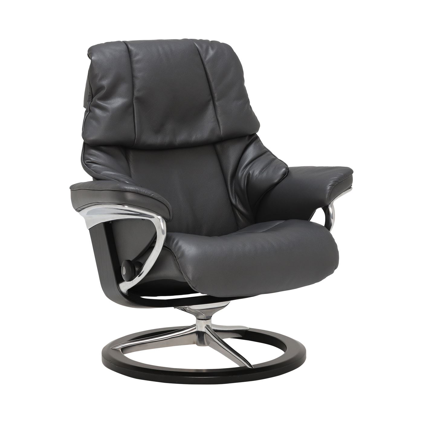 Stressless Reno Small Recliner Chair & Stool With Signature Base, Black Leather | Barker & Stonehouse
