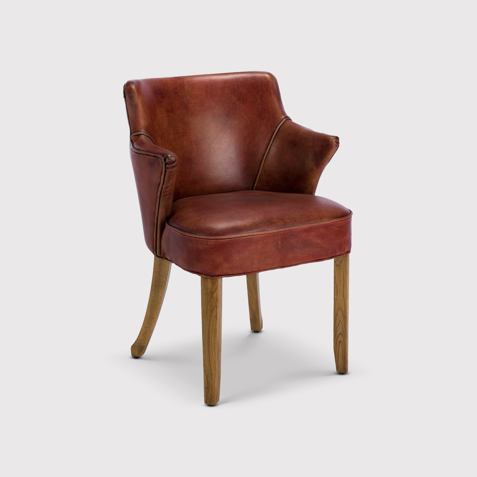 Timothy Oulton Lannister Red Brown Piped Leather Dining Chair