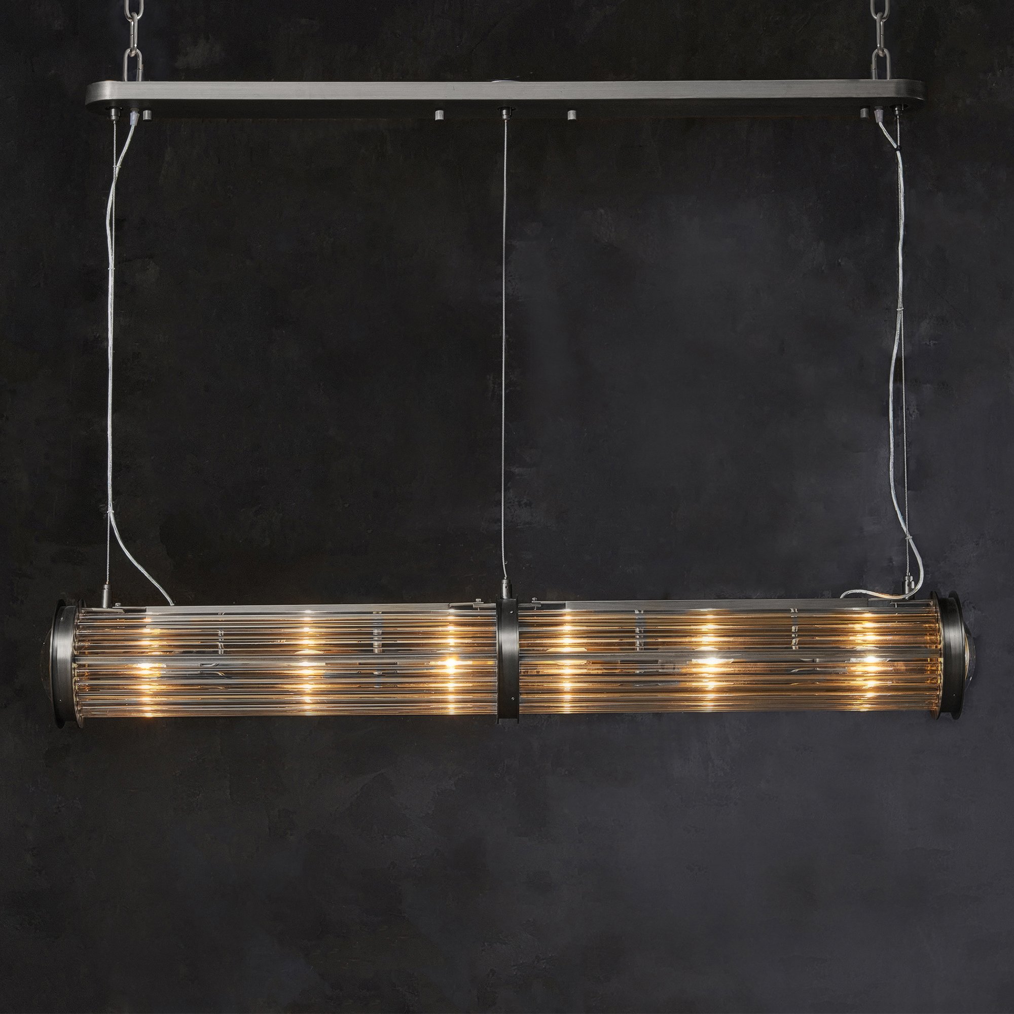 Timothy Oulton Newton Rectangular Pendant 150x21cm Light, Gold | Barker & Stonehouse