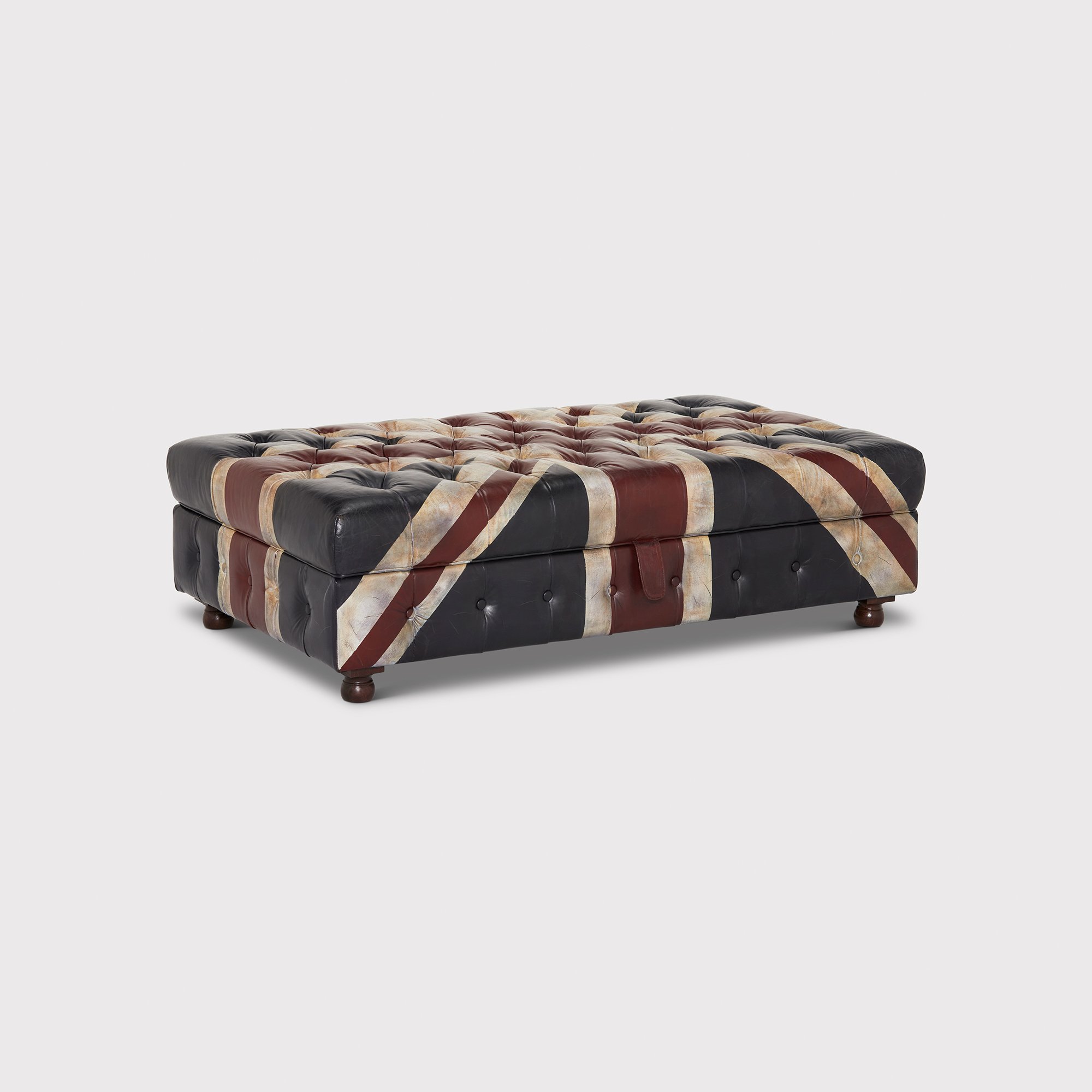Timothy Oulton Westminster Button Large Storage Footstool, Square, Black Leather | Barker & Stonehouse