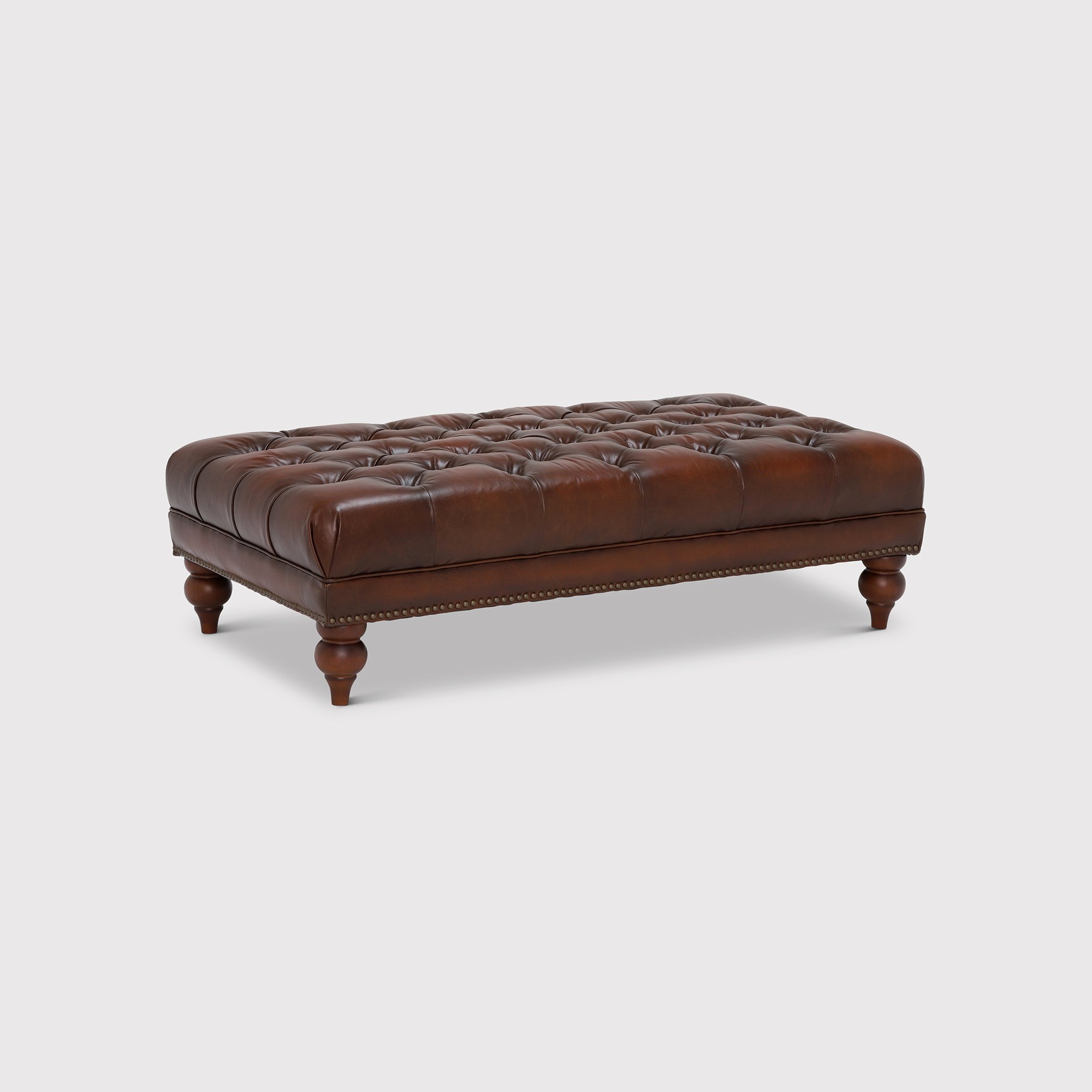 Ullswater Leather Rectangular Footstool, Brown | Barker & Stonehouse