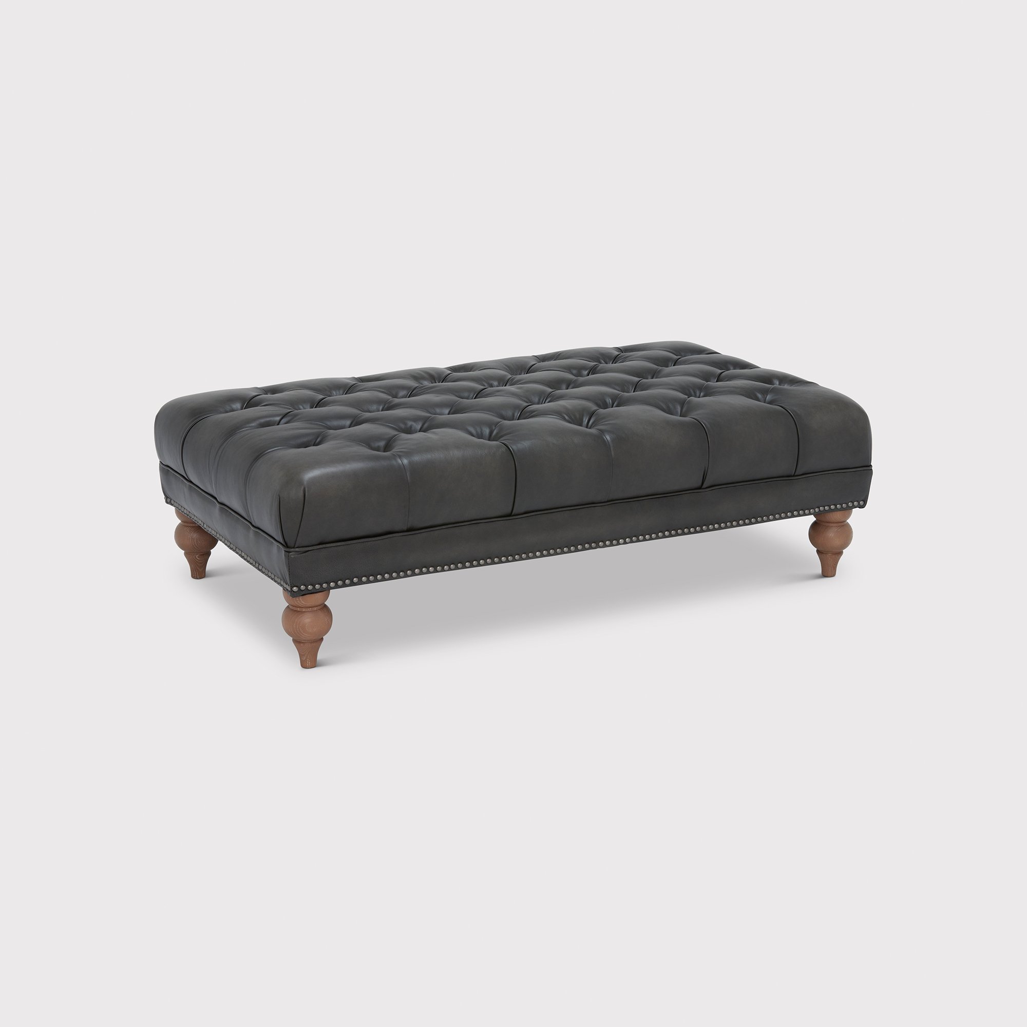 Ullswater Leather Rectangular Footstool, Grey | Barker & Stonehouse