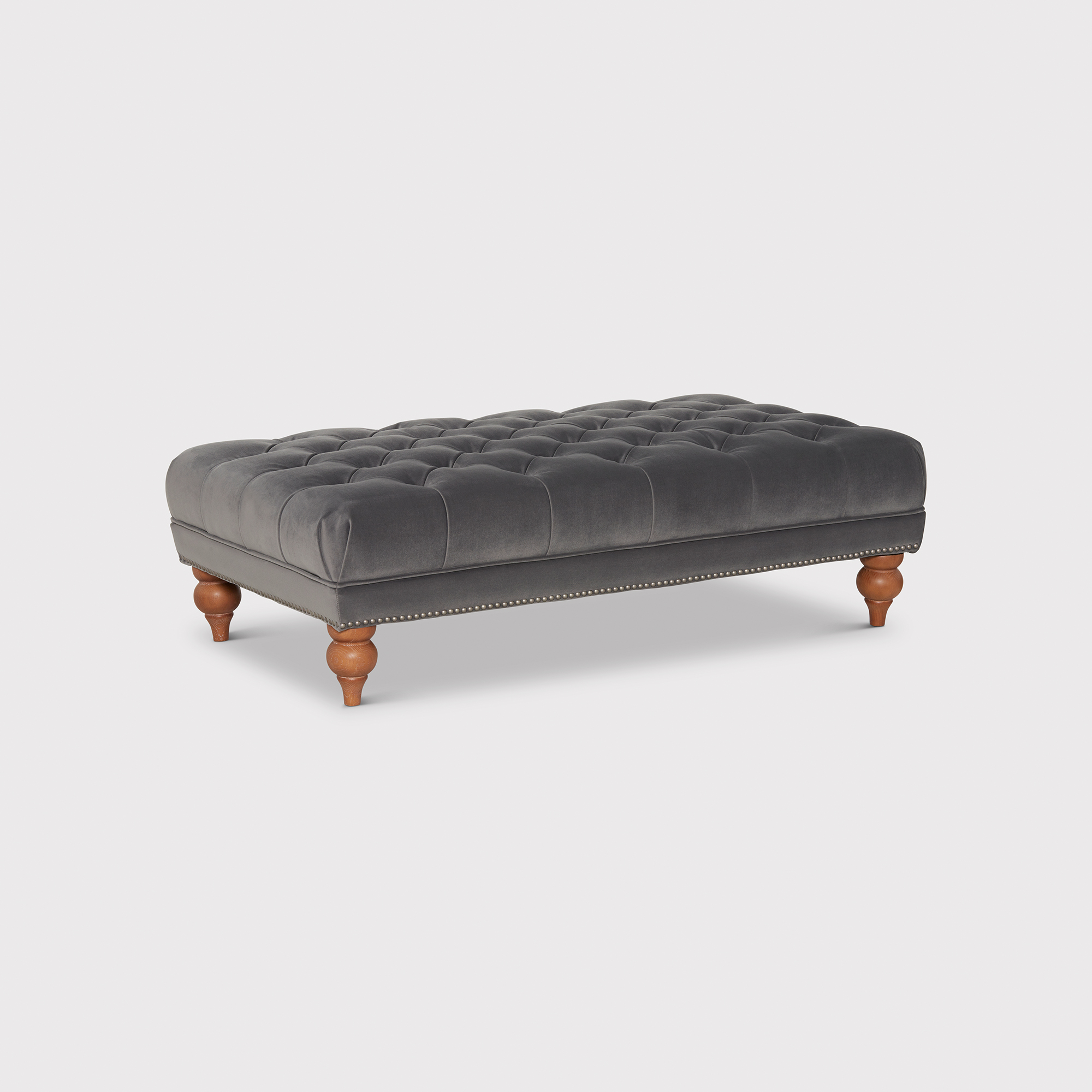 Ullswater Velvet Rectangular Footstool, Grey | Barker & Stonehouse