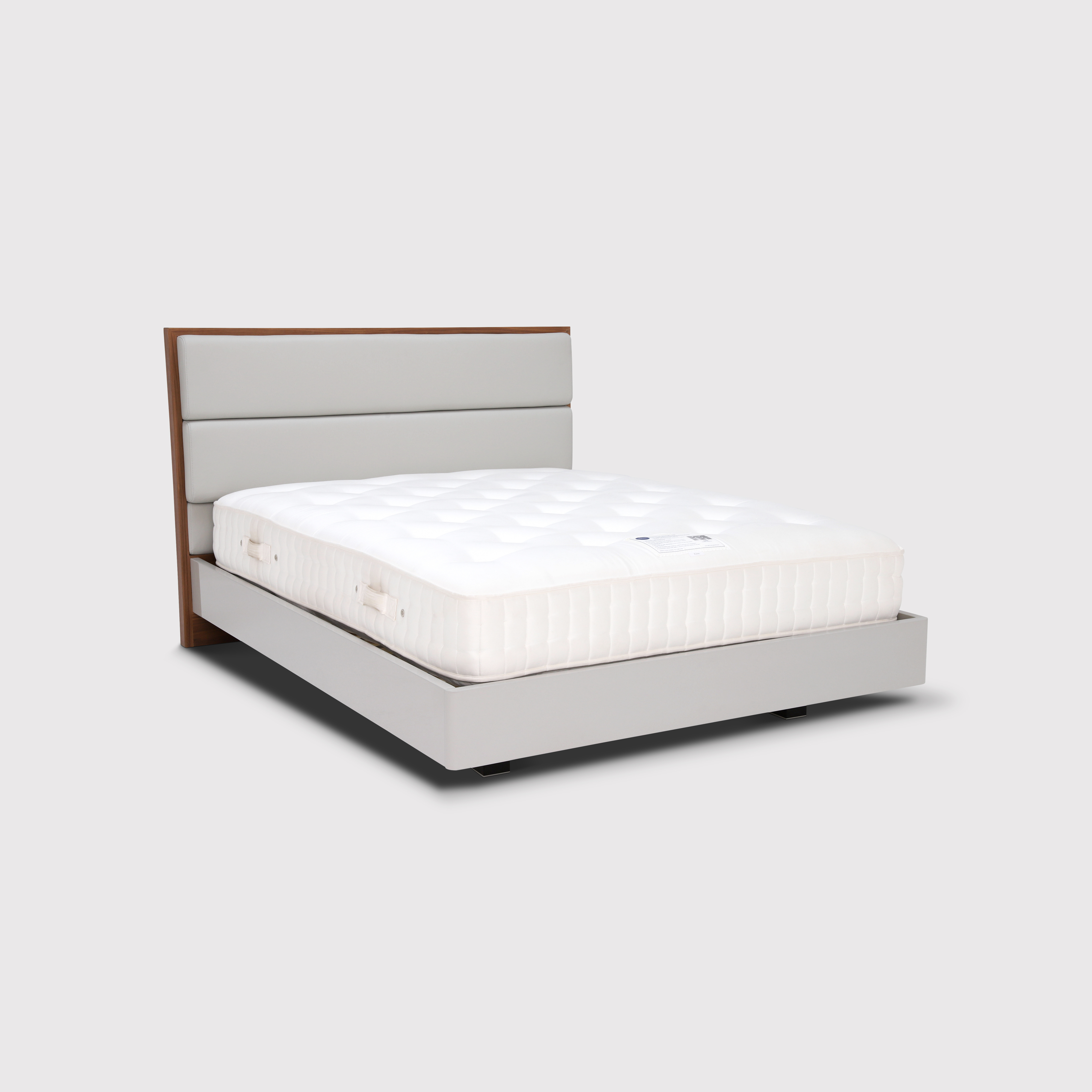 Vivika Light Grey Wood King Bed Frame With Faux Leather Headboard