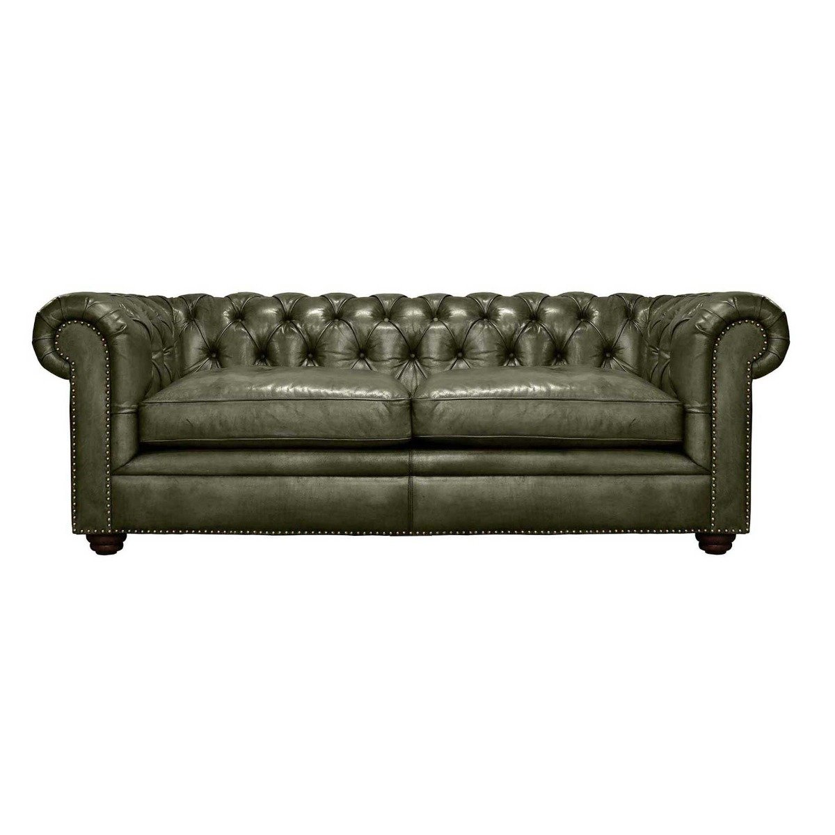 Pure Furniture Winslow Chesterfield Sofa 190cm With Wooden Legs, Green Leather | Barker & Stonehouse