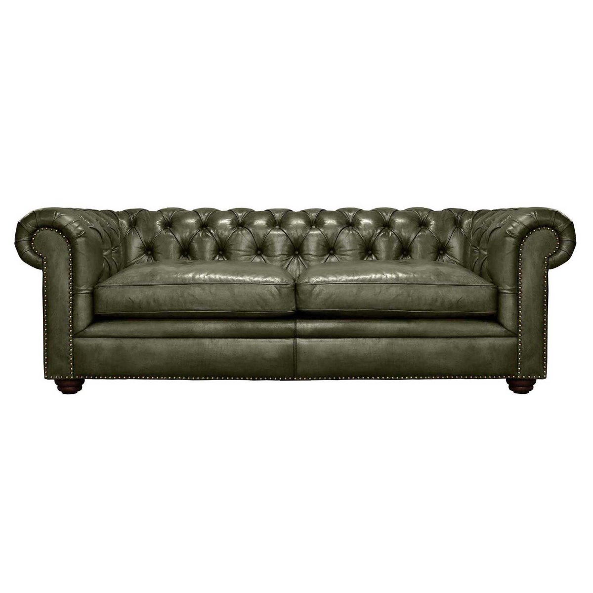 Pure Furniture Winslow Chesterfield Sofa 210cm With Wooden Legs, Green Leather | Barker & Stonehouse
