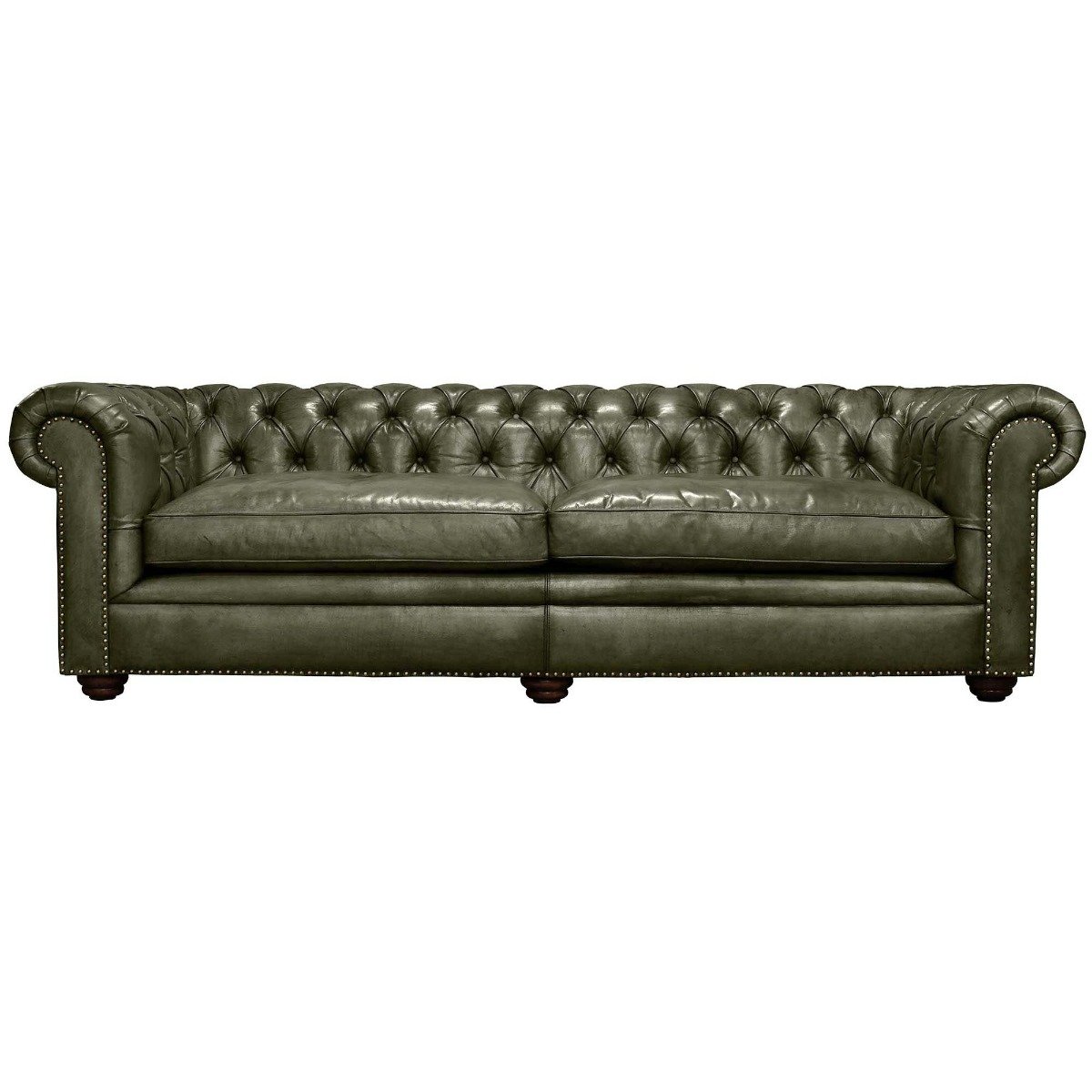 Pure Furniture Winslow Chesterfield Sofa 240cm With Wooden Legs, Green Leather | Barker & Stonehouse