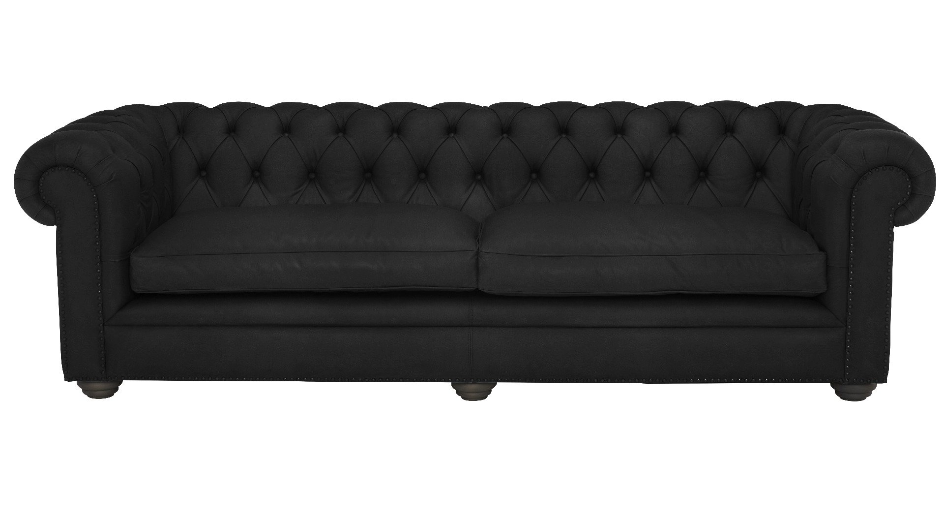 Pure Furniture Winslow Chesterfield Sofa 240cm With Wooden Legs, Black Leather | Barker & Stonehouse