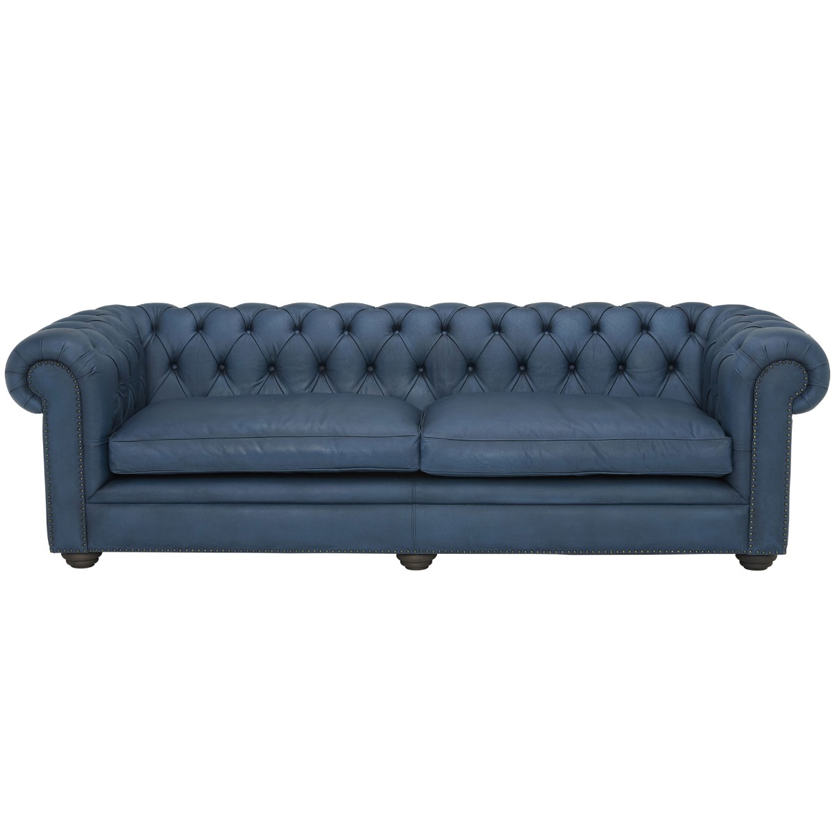 Pure Furniture Winslow Chesterfield Sofa 240cm With Wooden Legs, Blue Leather | Barker & Stonehouse