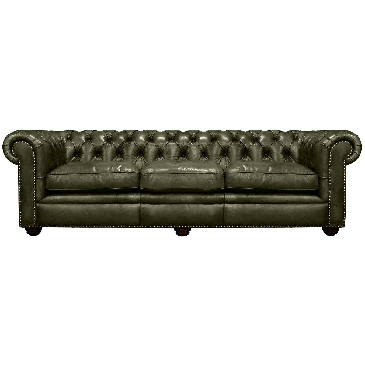 Pure Furniture Winslow Chesterfield Sofa 280cm With Wooden Legs, Green Leather | Barker & Stonehouse