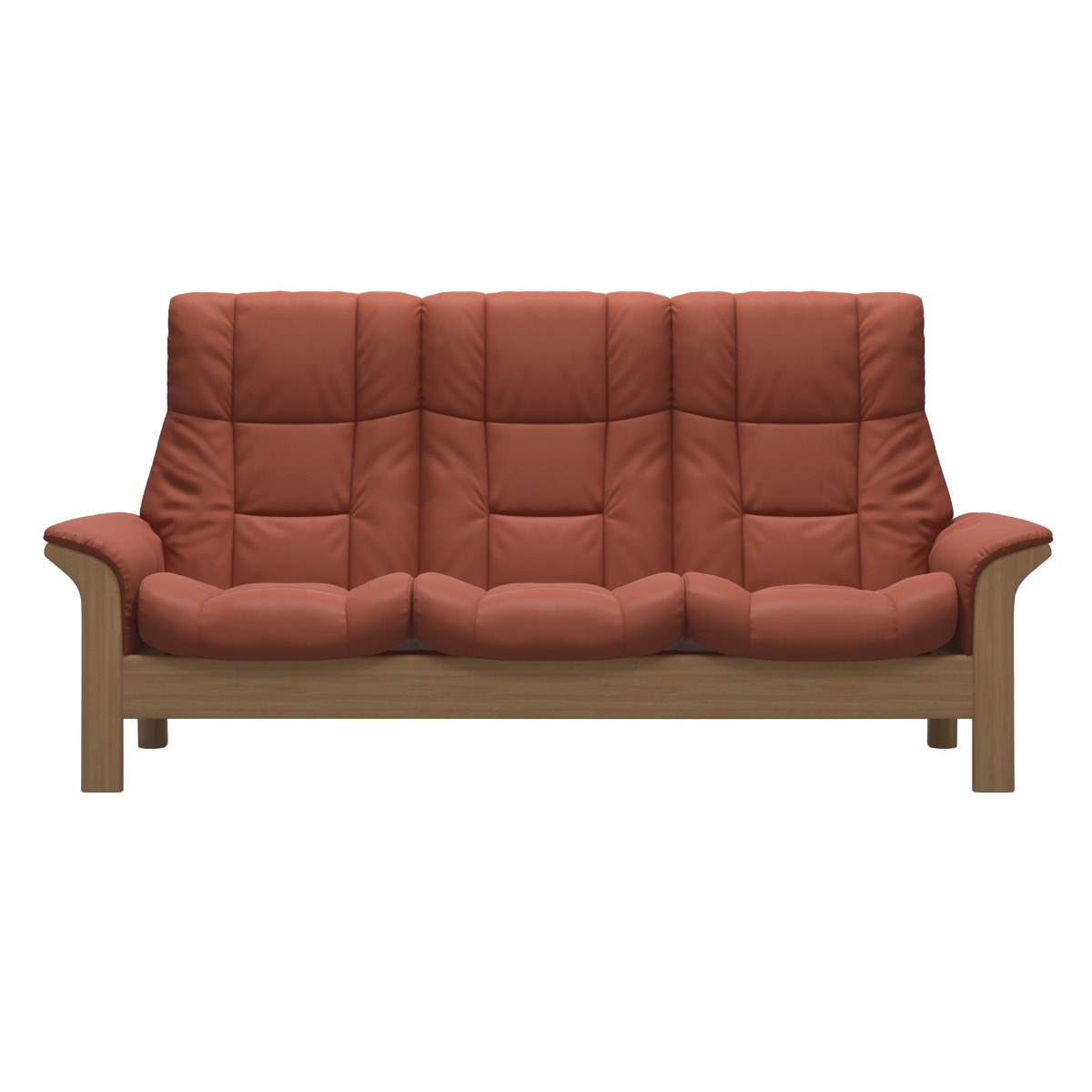 Stressless Windsor High Back 3 Seater Recliner Sofa, Orange Leather | Barker & Stonehouse