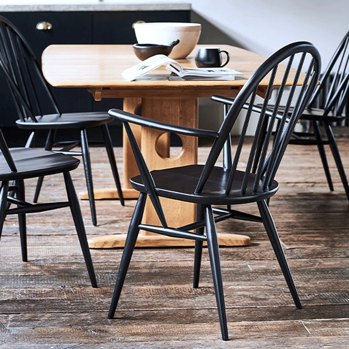 Ercol Windsor Dining Armchair, Black | Barker & Stonehouse