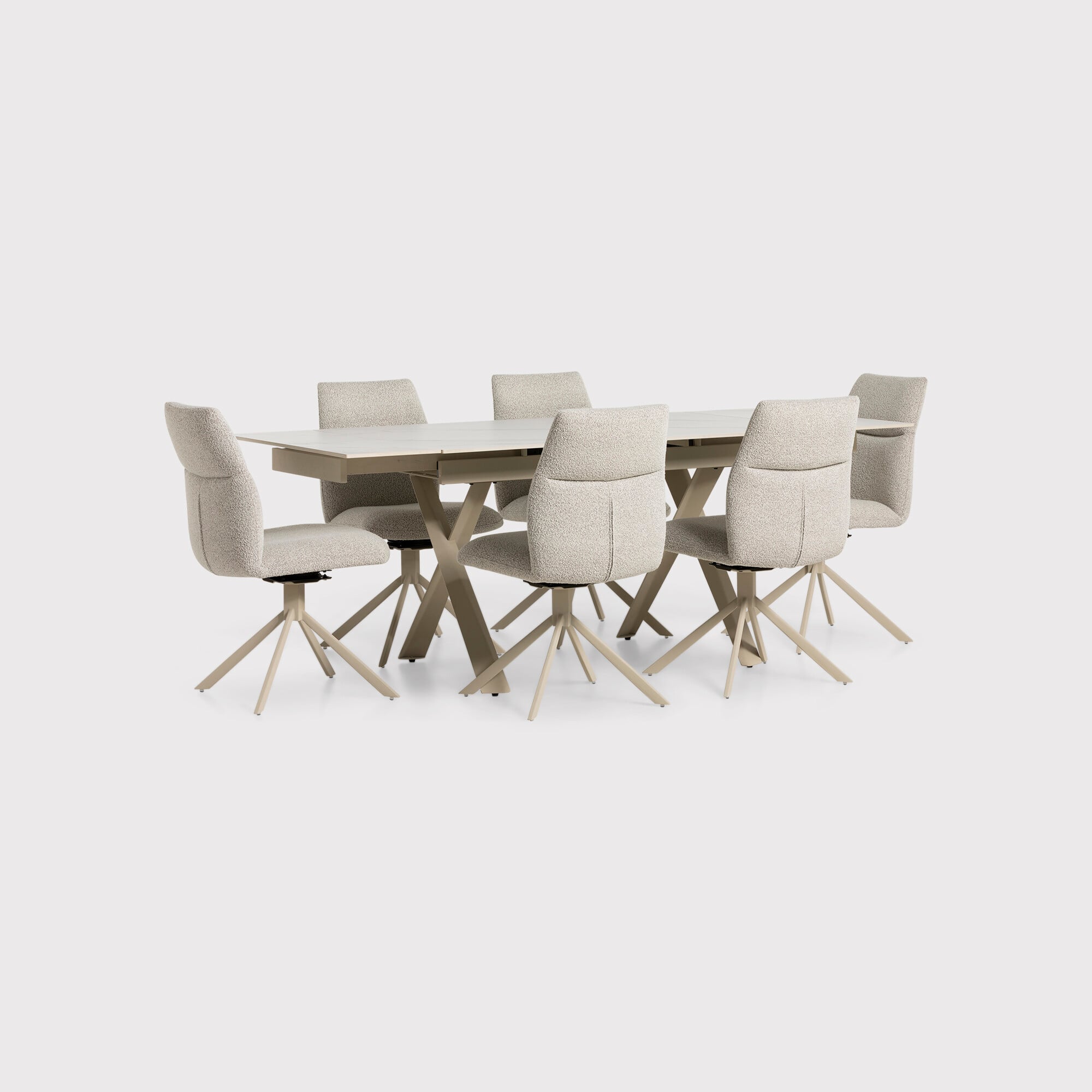 View Altadena extension table+6 x altadena swivel armchair in neutral ceramic View Altadena extension table+6 x altadena swivel armchair in neutral ceramic