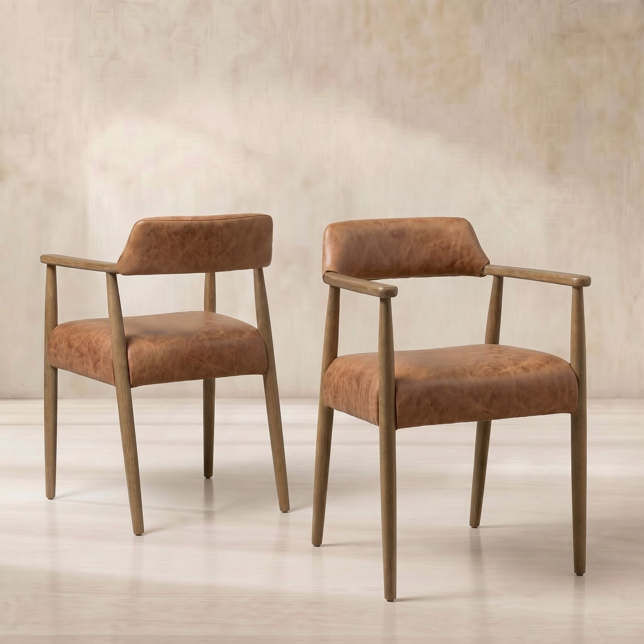 Photo of ames dining chair with arms in brown leather