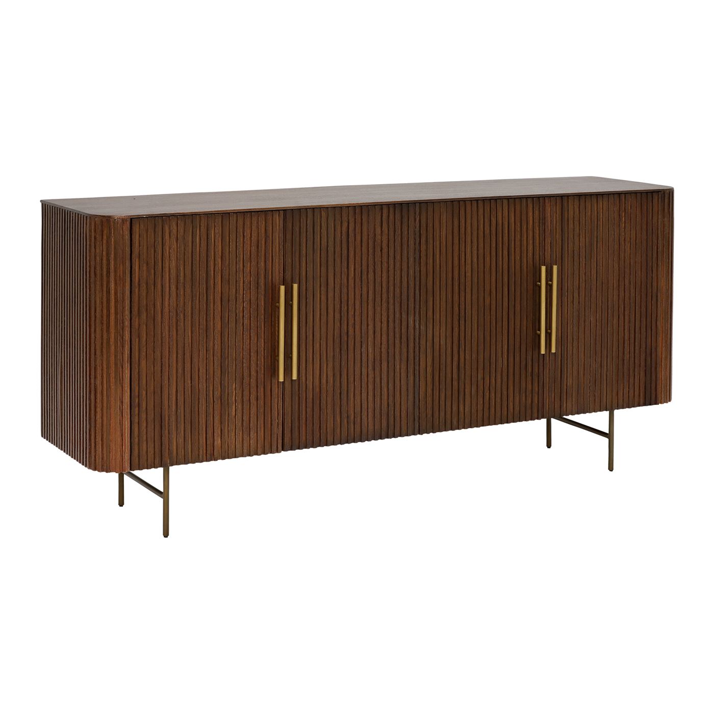 Anatolia Brown Fluted Wood Sideboard, Dark Walnut On Oak Barker
