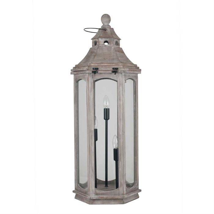 Antique Wood Grey Lantern Floor Lamp | Barker & Stonehouse