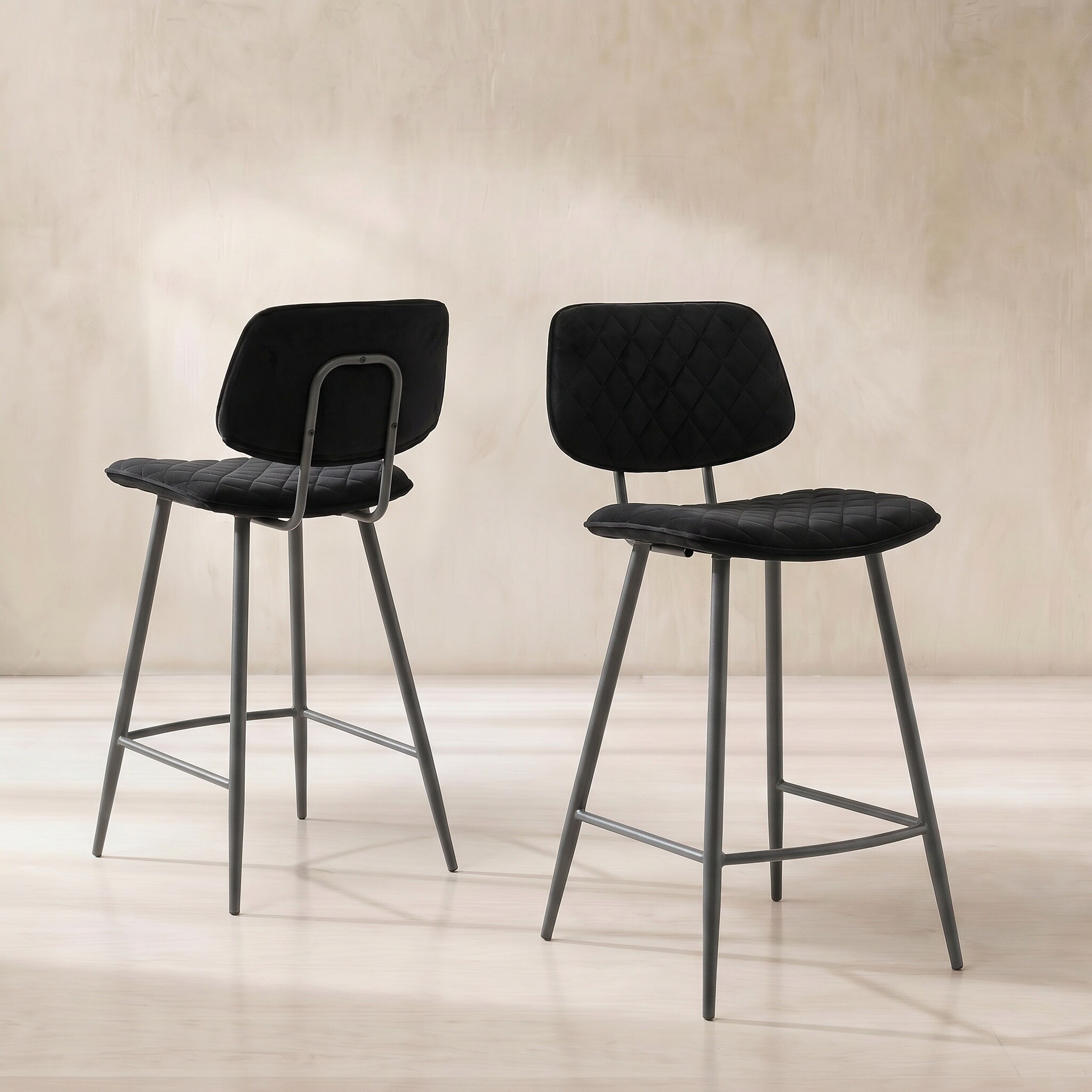 View Archer counter stool in black velvet View Archer counter stool in black velvet