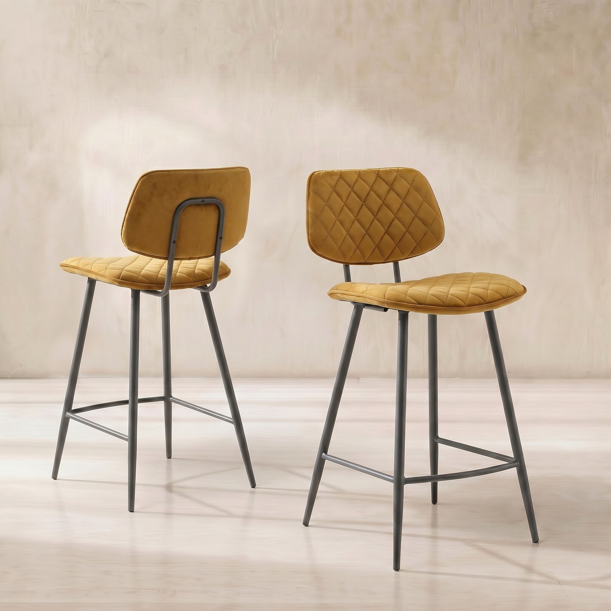View Archer counter stool in yellow velvet View Archer counter stool in yellow velvet