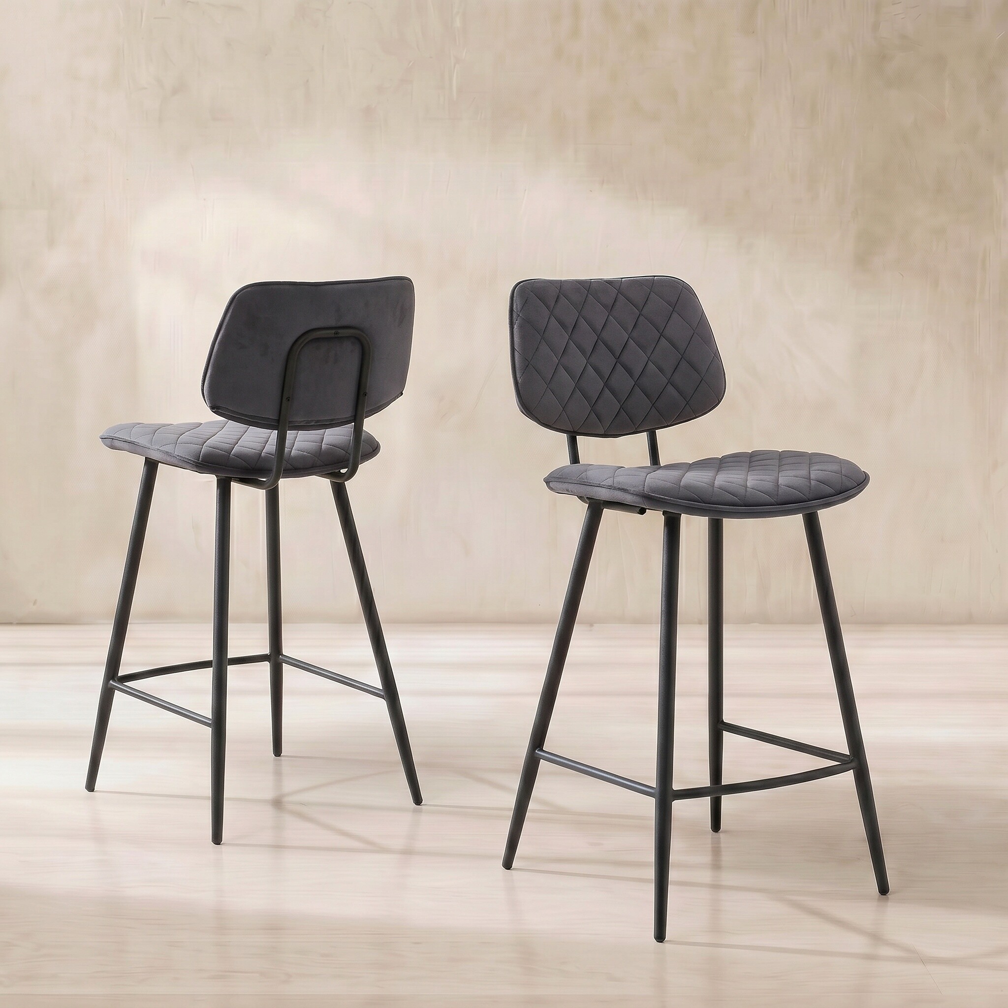 View Archer counter stool in grey velvet View Archer counter stool in grey velvet