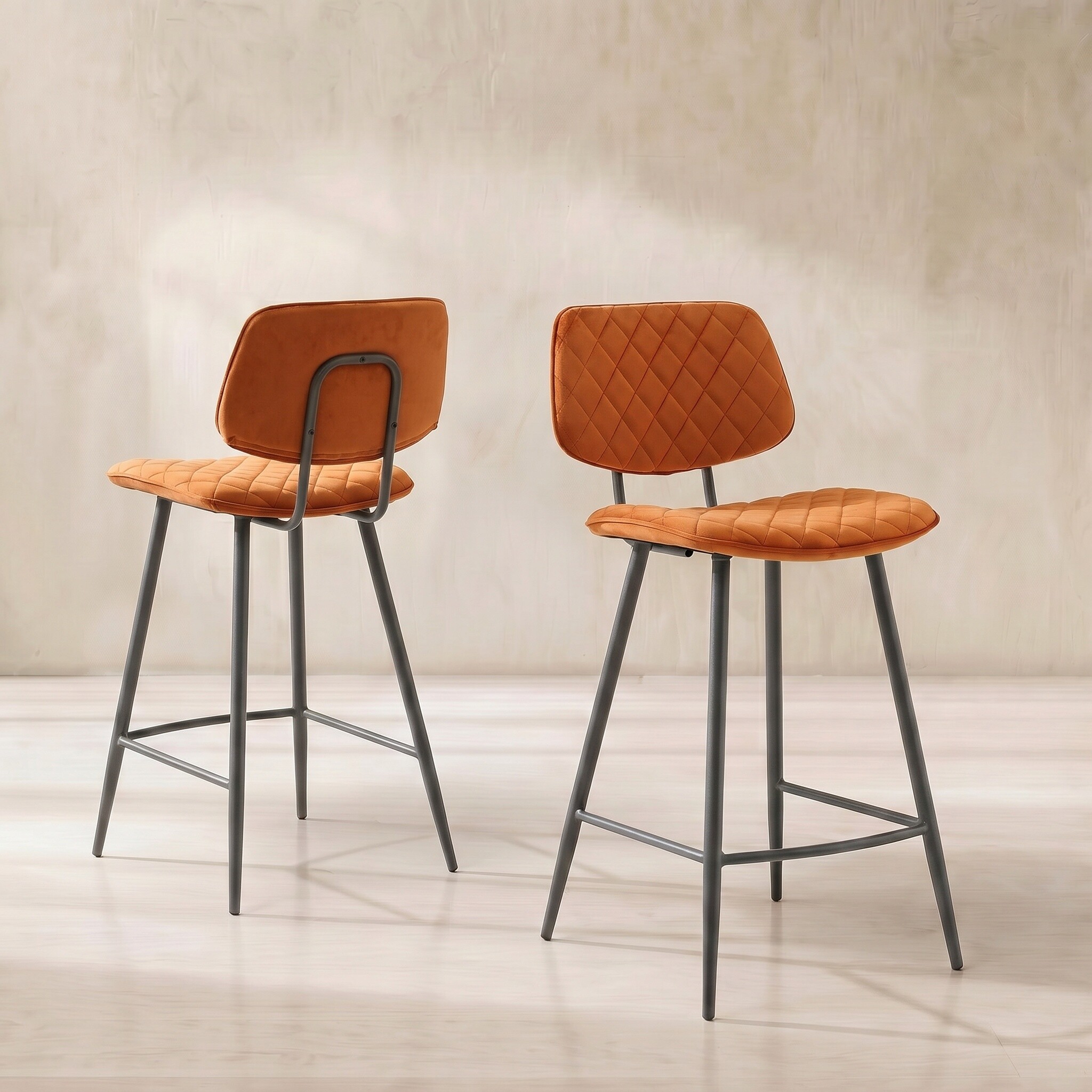 View Archer counter stool in orange velvet View Archer counter stool in orange velvet