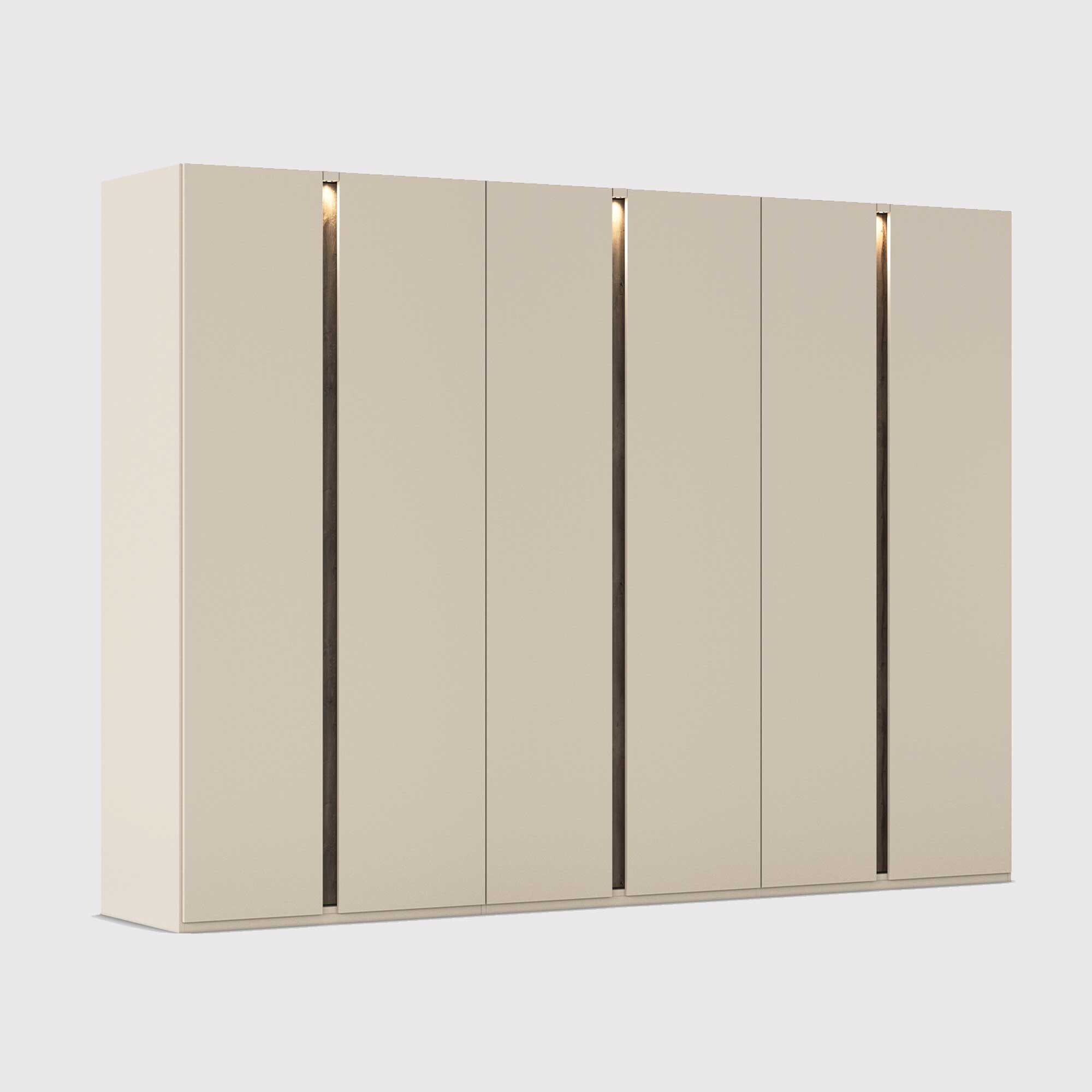 Arvada 6 door hinged wardrobe with lighting in neutral wood
