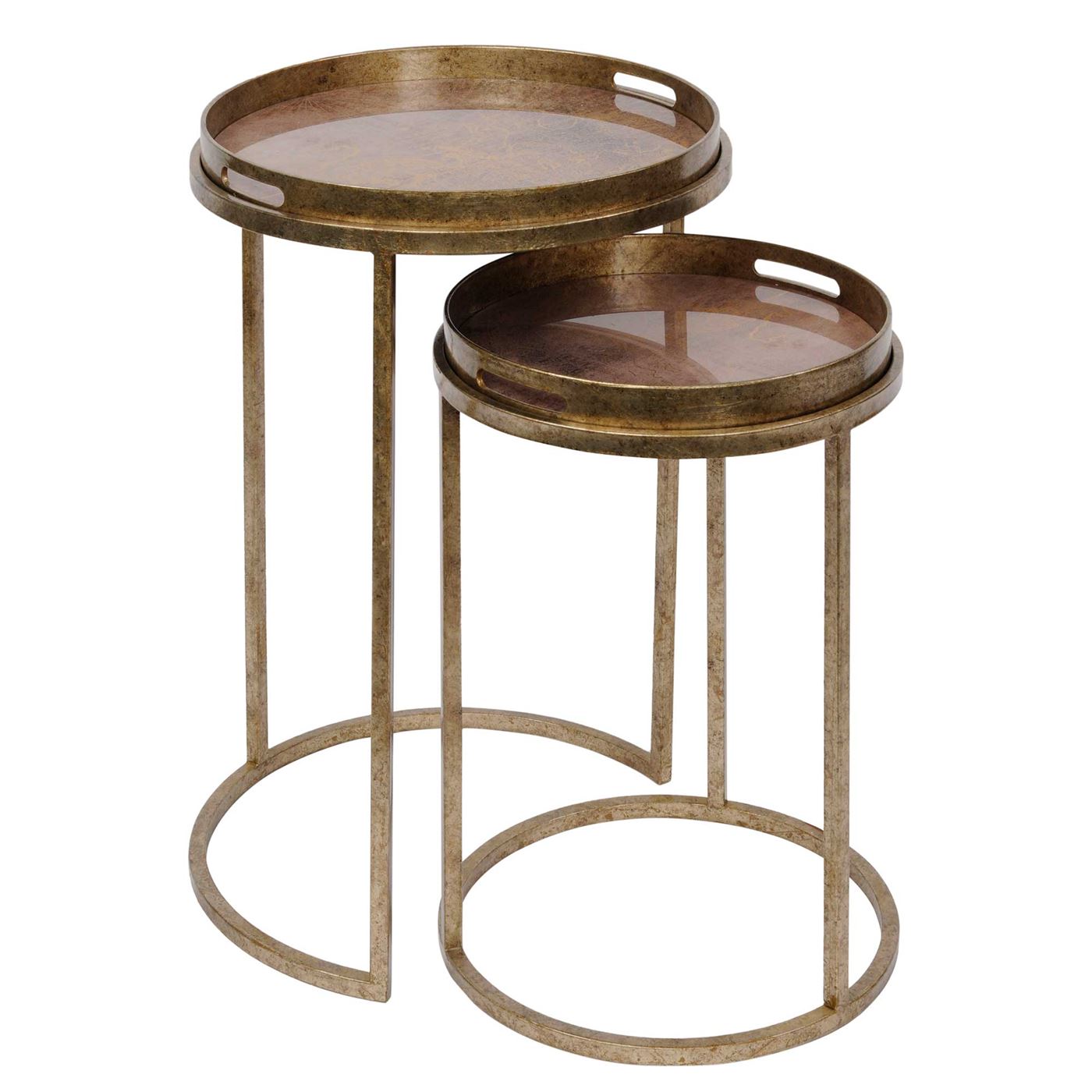 Photo of Set of 2 antique gold atlas side tables in round