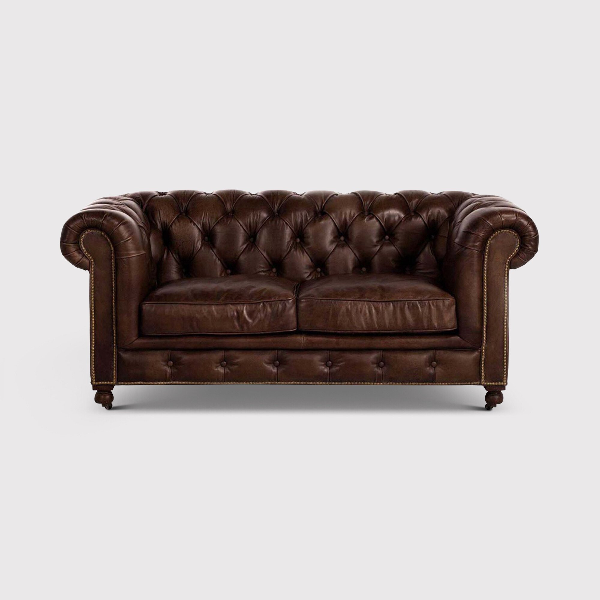 Asquith 2 Seater Chesterfield Sofa, Brown Leather | Barker & Stonehouse