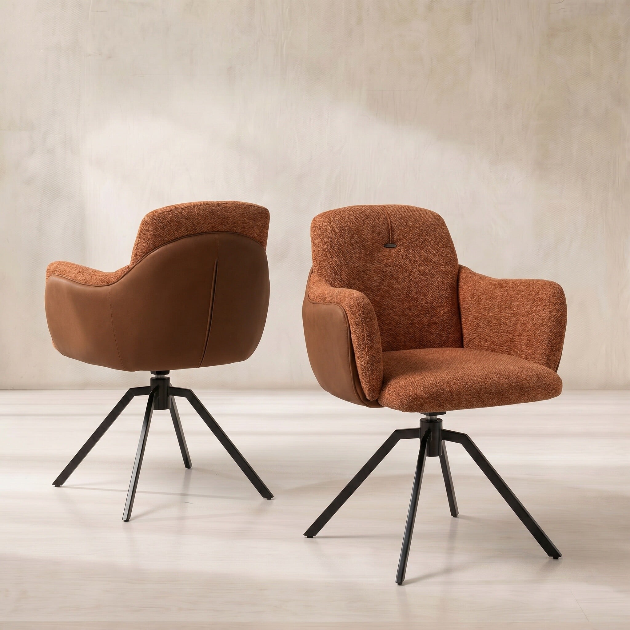 Boden swivel dining chair with arms in orange fabric