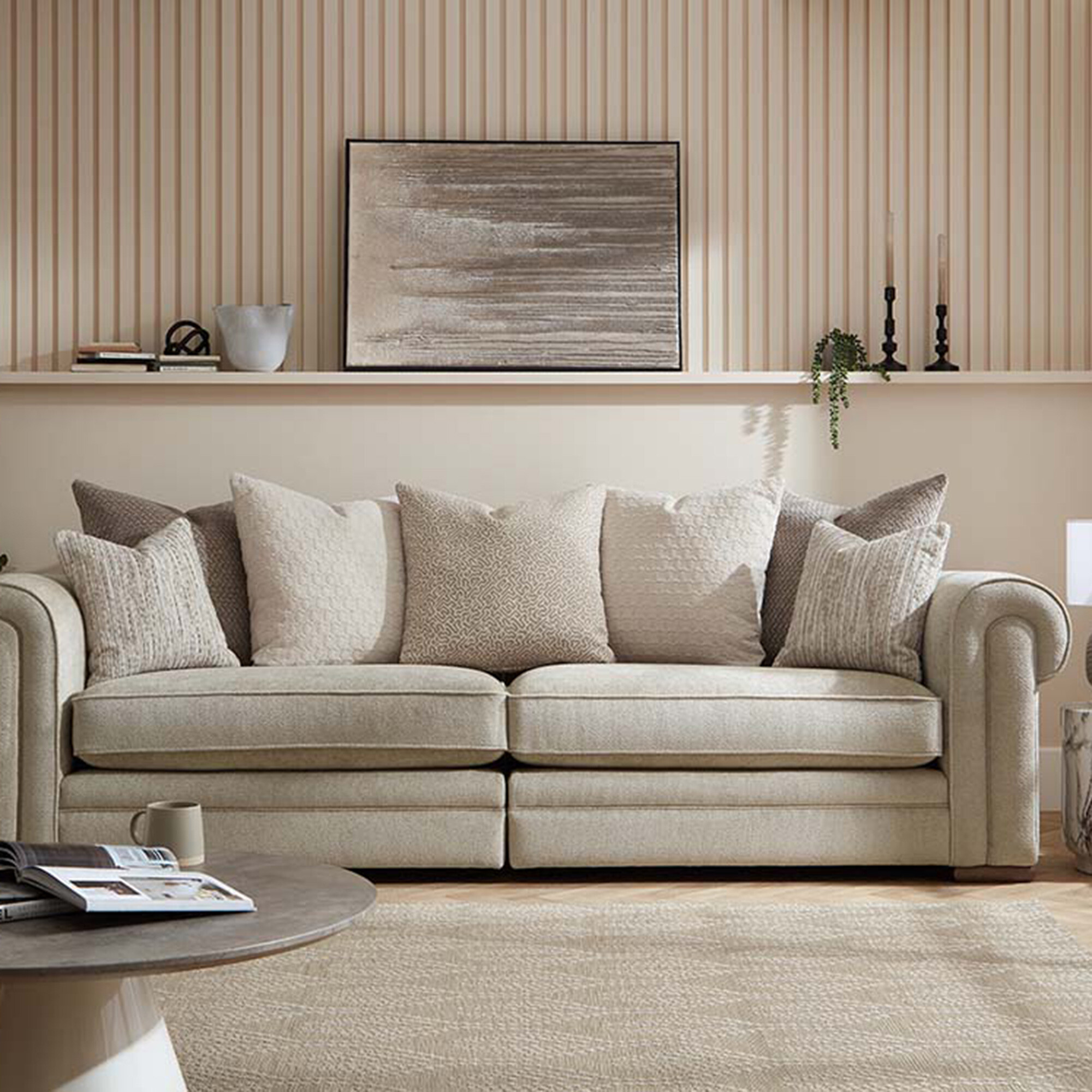 Beaumont extra large split sofa with weathered oak