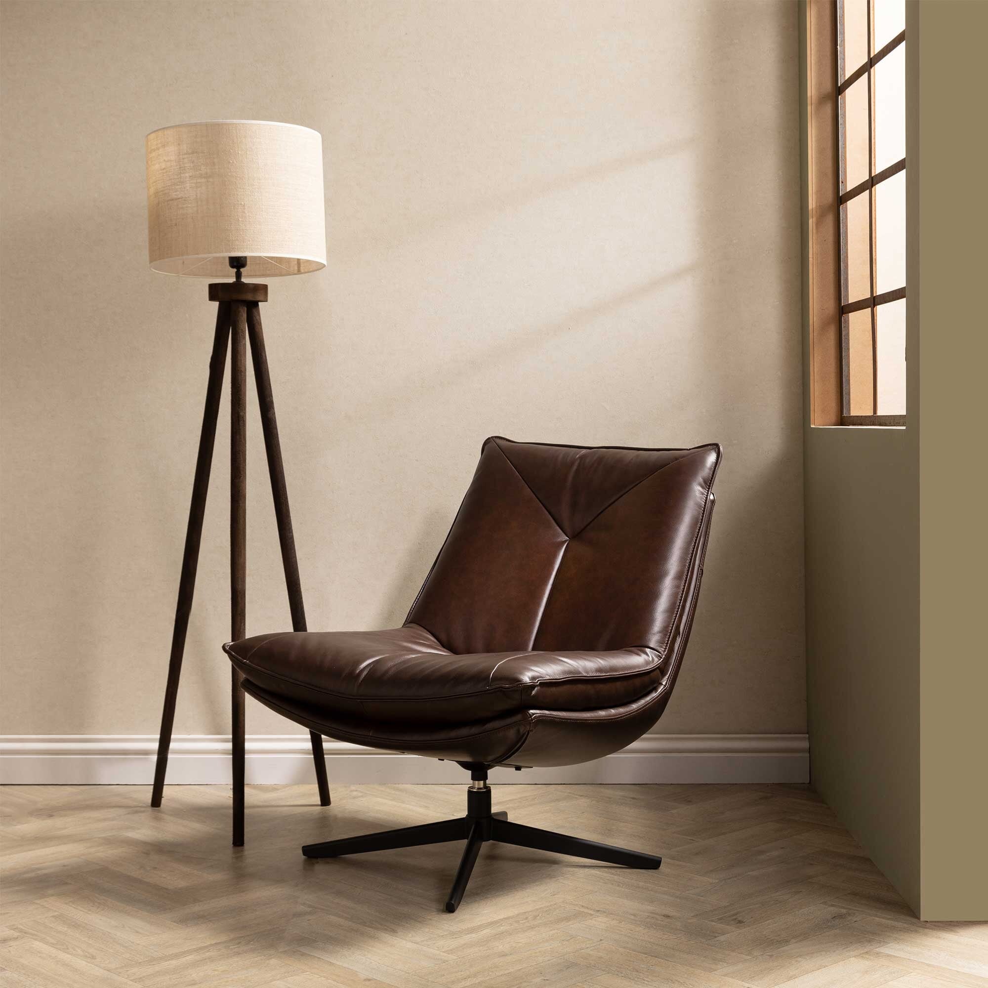 Cormac swivel armchair in brown leather