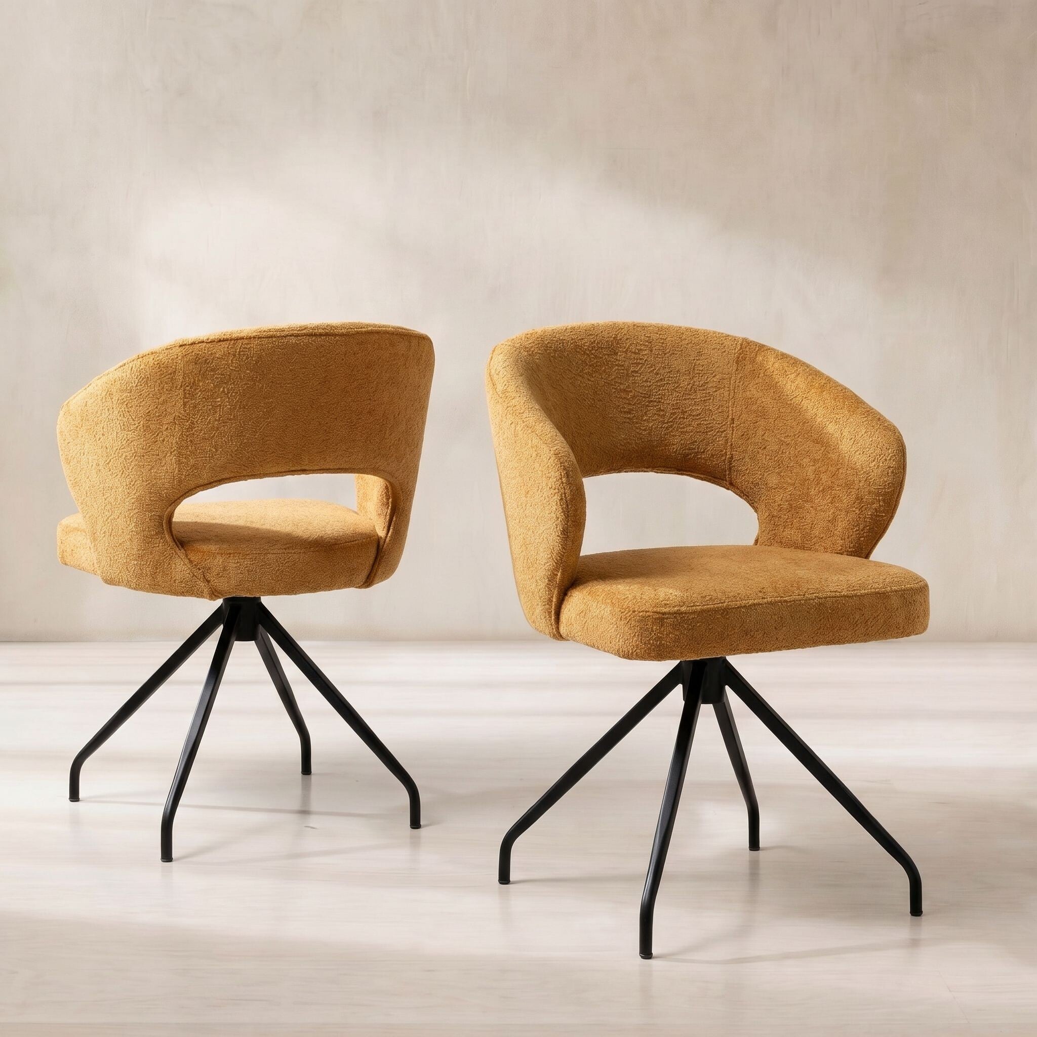 Pure furniture cagney swivel curved leg dining chair in gold fabric