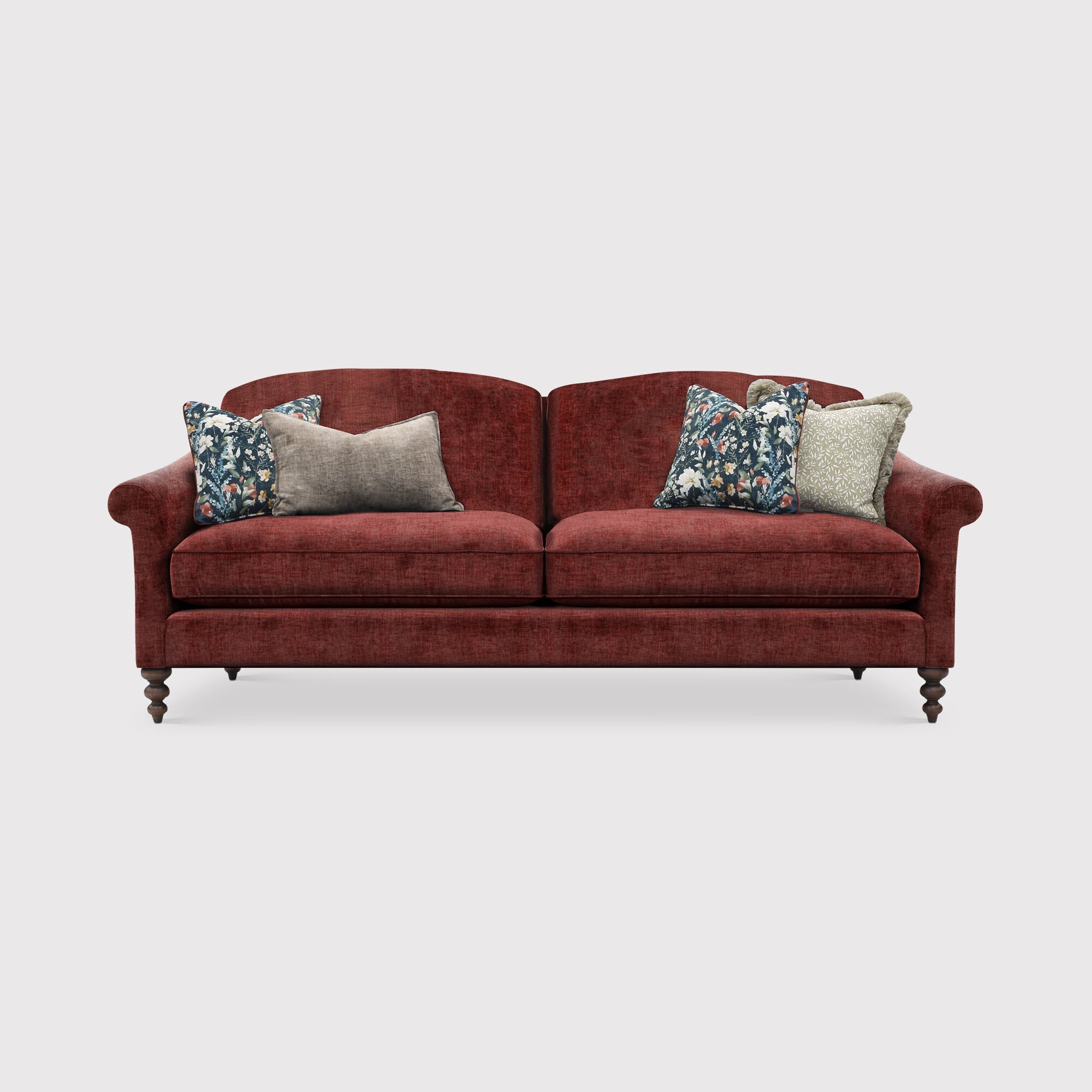 English heritage clover 26 extra large sofa with pre set scatters in red fabric
