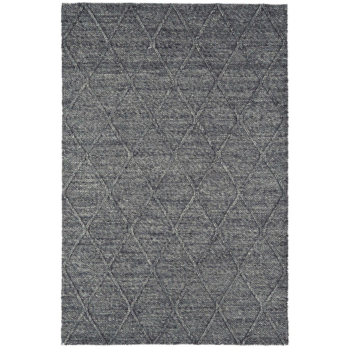 Flori Diamond Charcoal 160x230cm Rug, Square, Grey Wool Blend | W160cm | Barker & Stonehouse