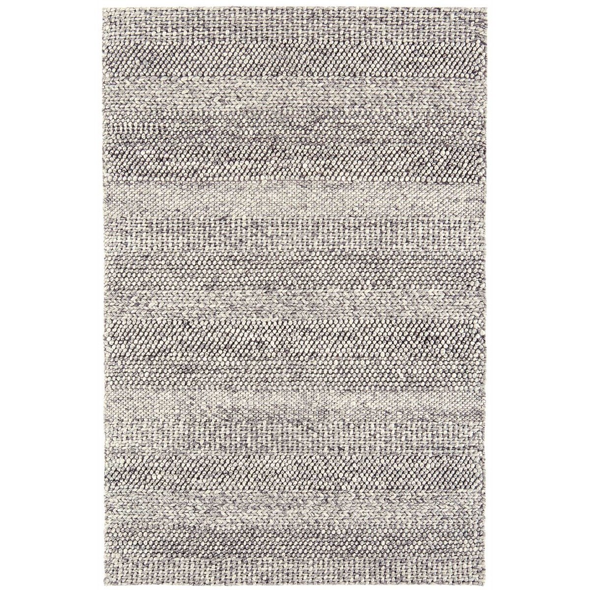 Flori Grey Marl Stripe 120x170cm Rug, Square Wool Blend | W120cm | Barker & Stonehouse