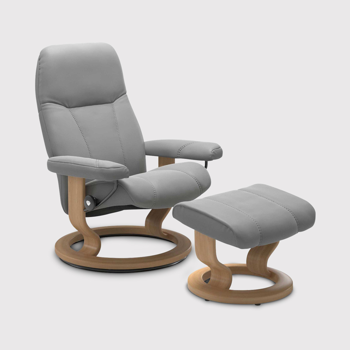 Stressless Consul Medium Recliner Chair & Footstool Quickship, Grey Leather | Barker & Stonehouse