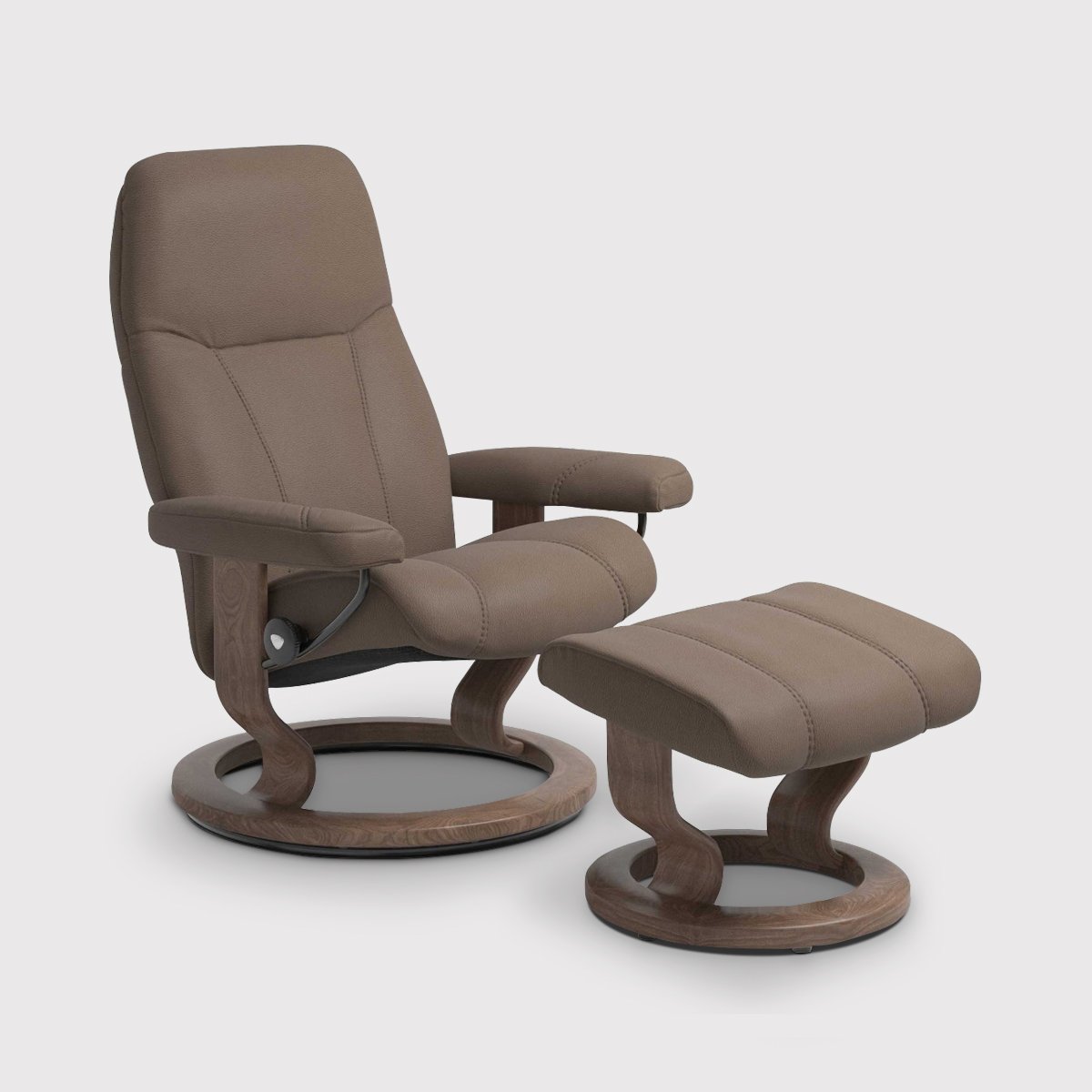 Stressless Consul Small Recliner Chair & Footstool Quickship, Brown Leather | Barker & Stonehouse