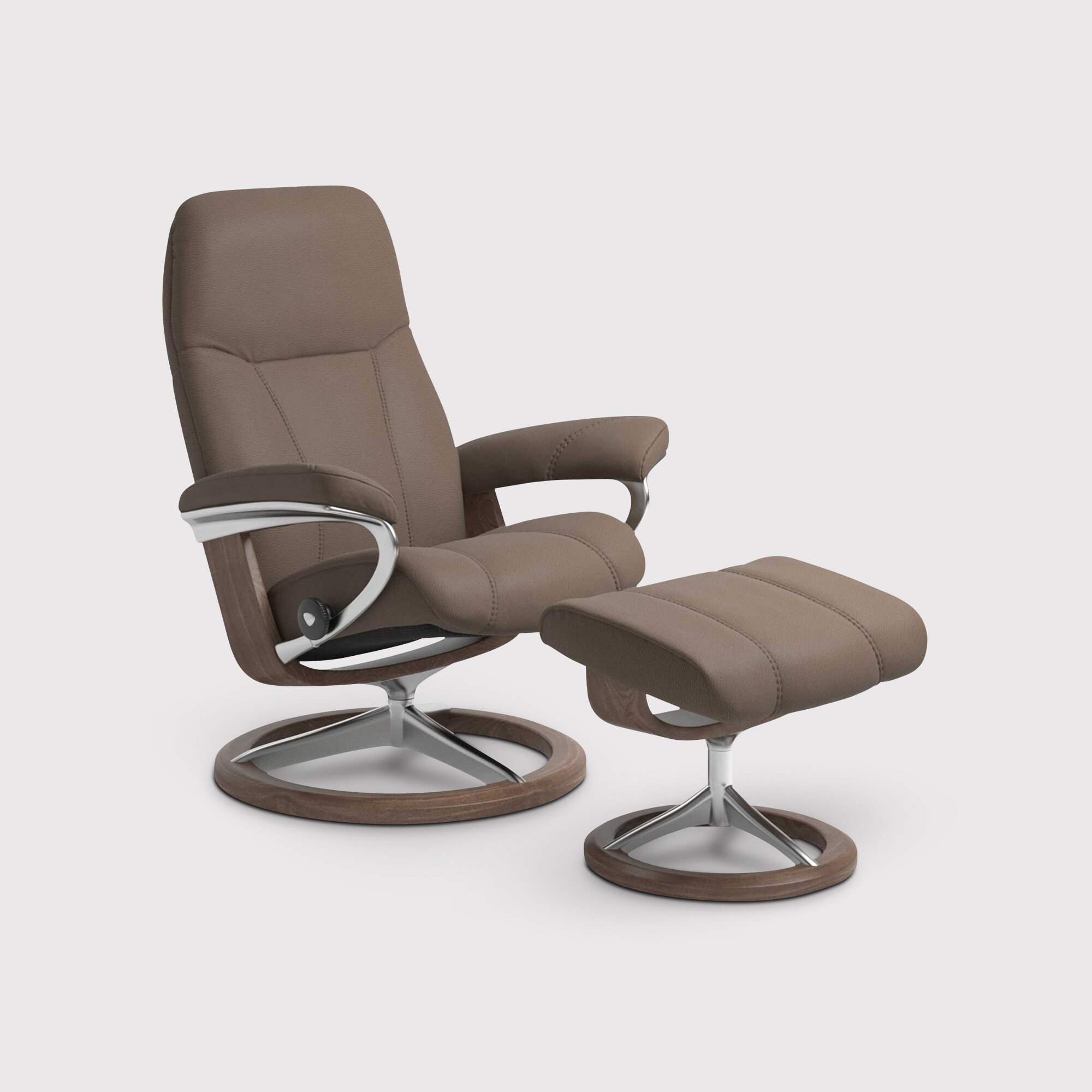 Stressless Consul Large Recliner Chair & Stool With Signature Base, Brown Leather | Barker & Stonehouse