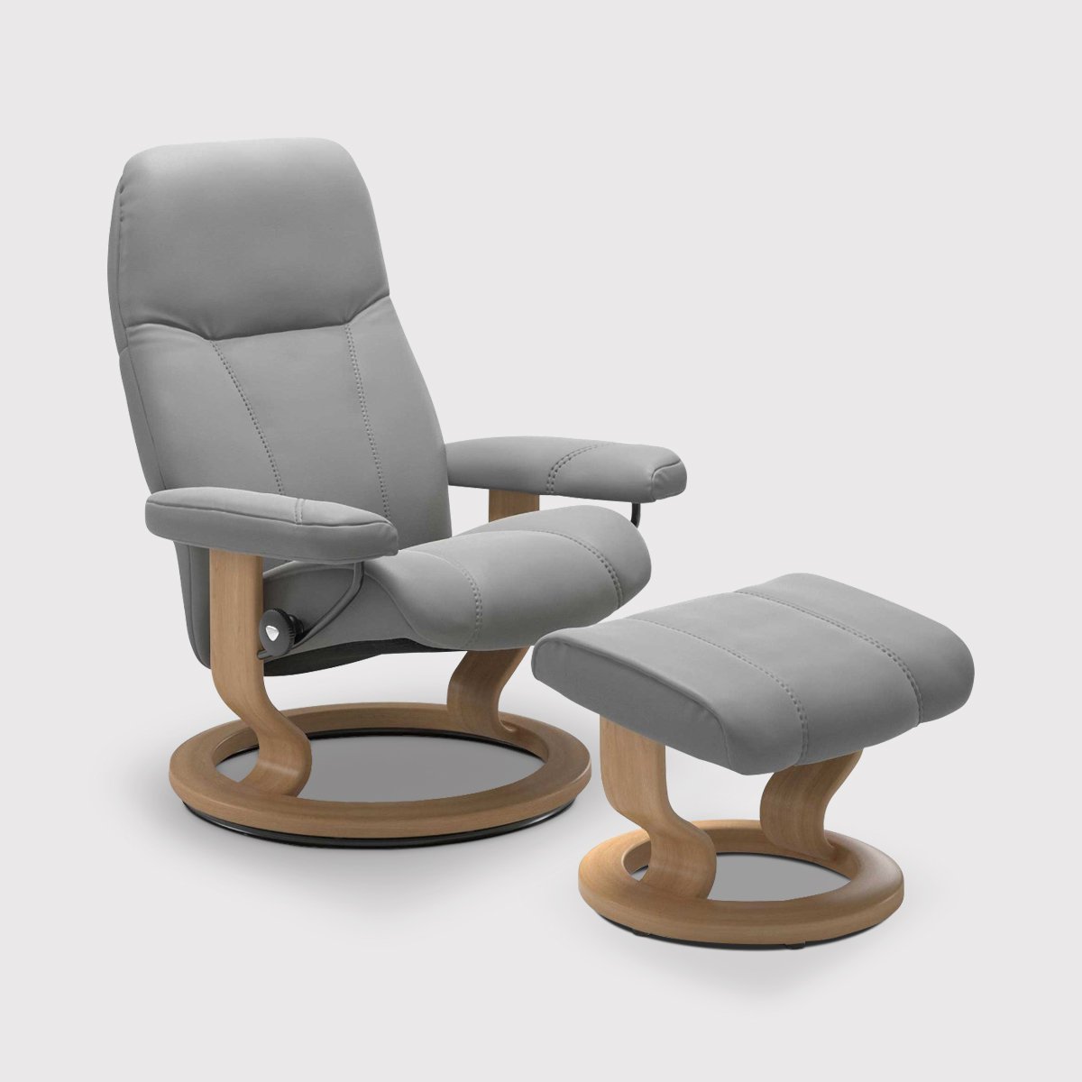 Stressless Consul Medium Recliner Chair & Stool, Grey Leather | Barker & Stonehouse