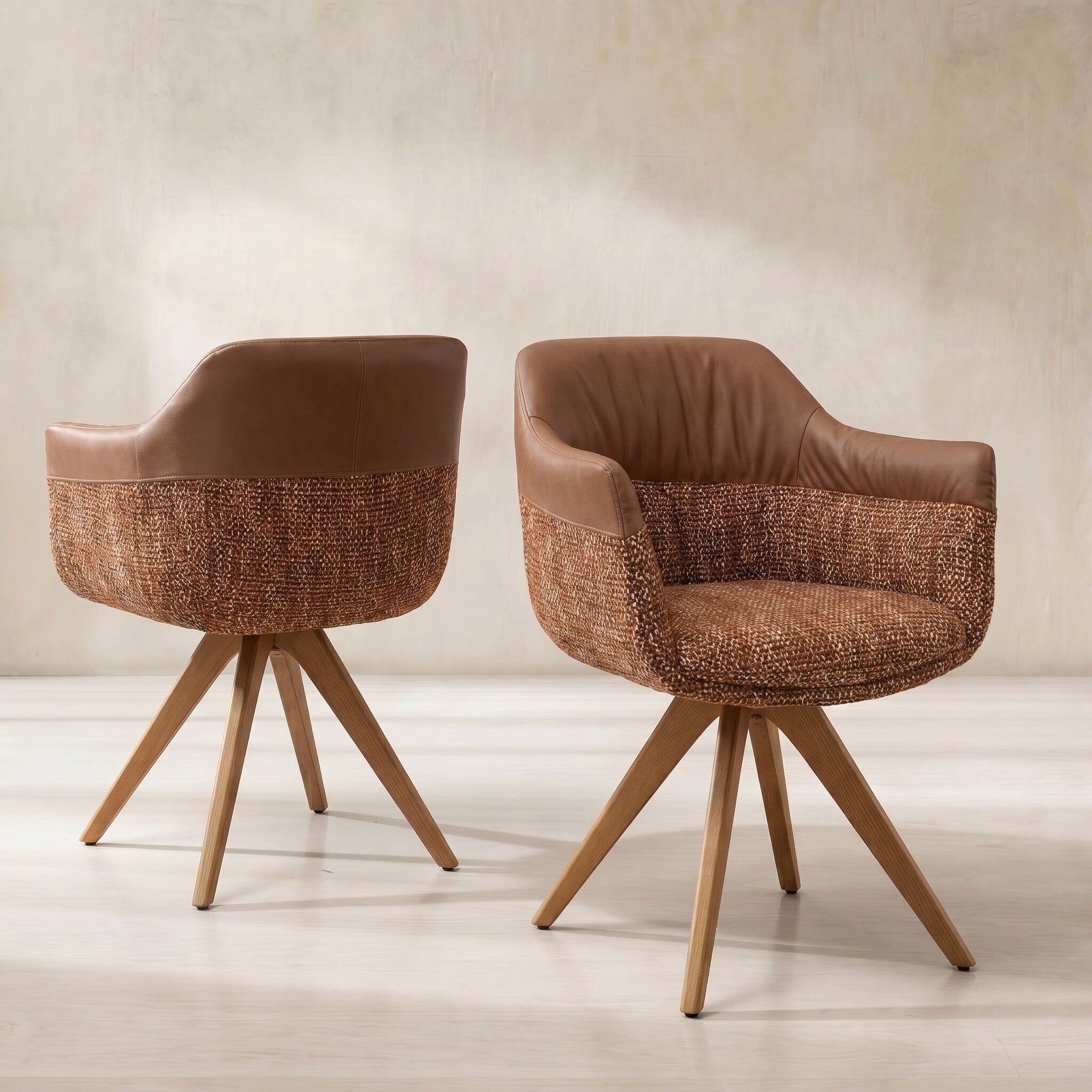 Dixon swivel dining chair high arm in brown fabric