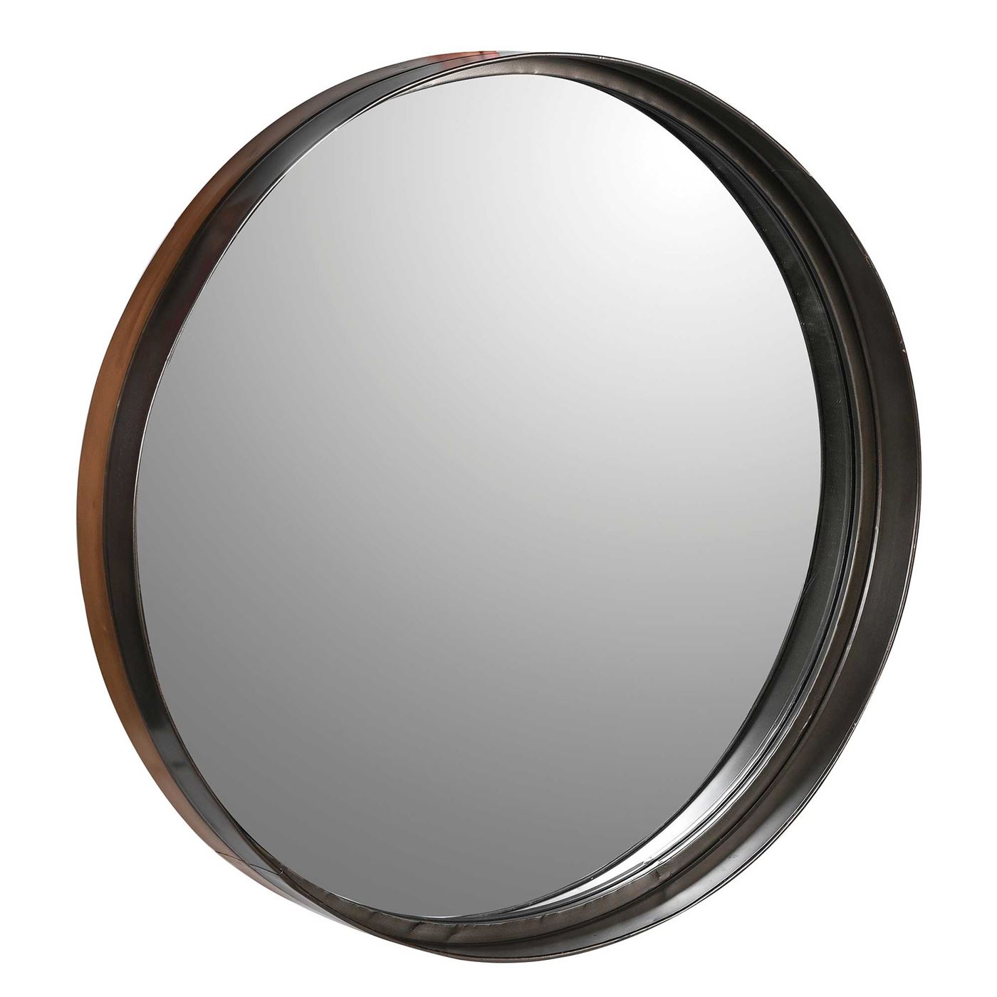 Round Deep Metal Frame Mirror, Round, Brown | Barker & Stonehouse