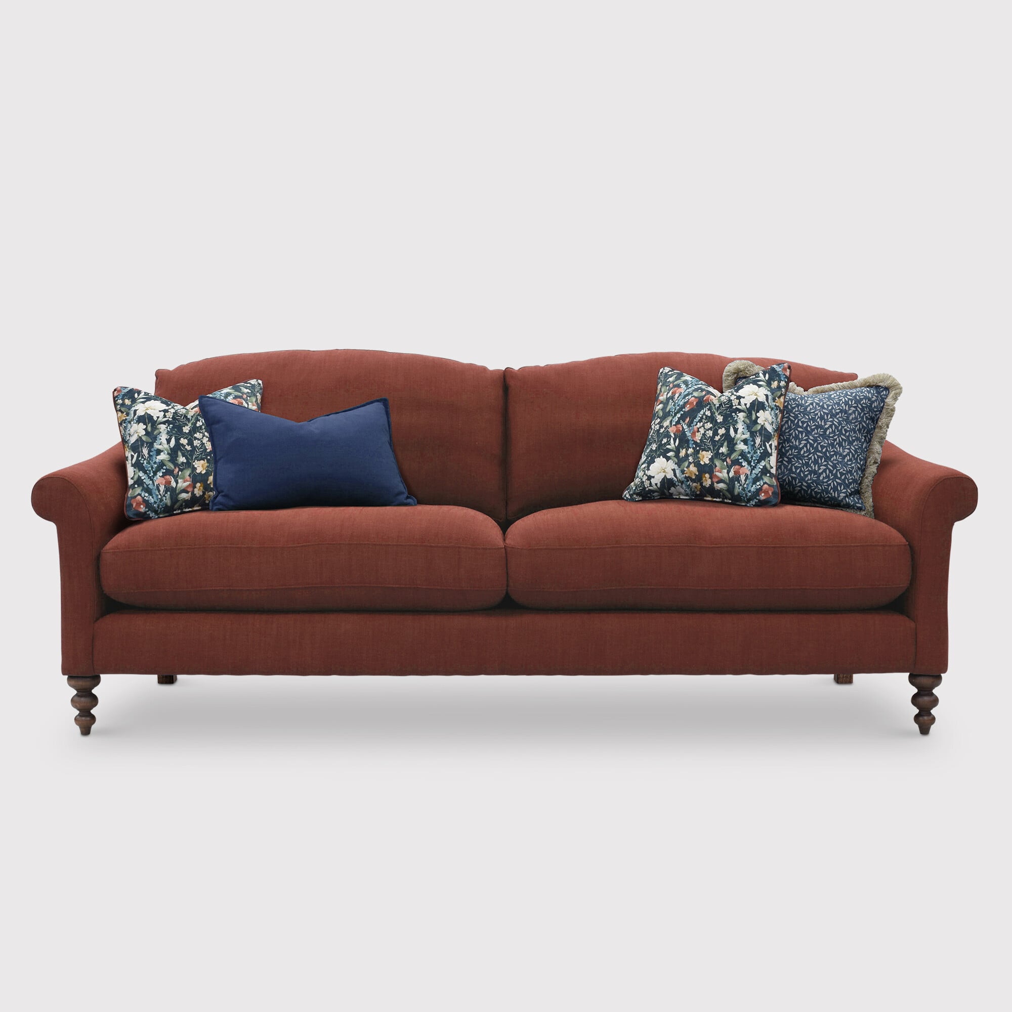 English heritage clover 26 extra large sofa with pre set scatters in red fabric