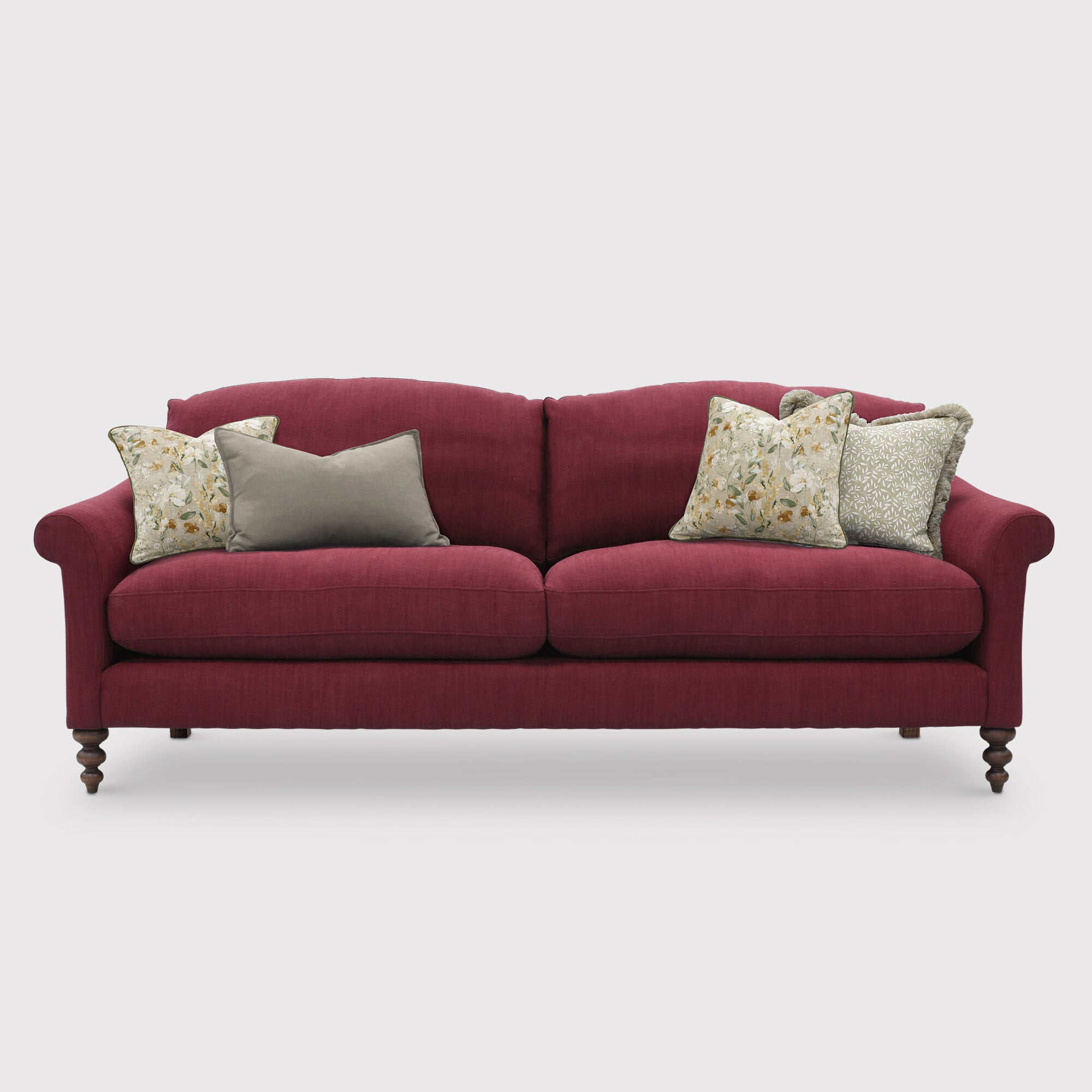 English heritage clover 26 extra large sofa with pre set scatters in red fabric